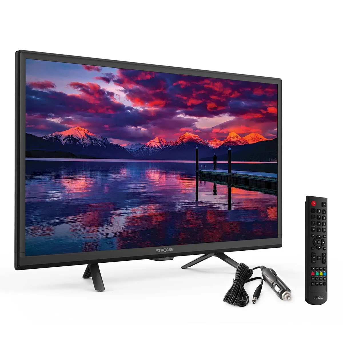 STRONG - 24 Zoll (60 cm) HD Fernseher SRT24HE4023-12V Fernseher ideal für Wohnwagen, Wohnmobil - Triple-Tuner - 2 HDMI-Anschlüsse (1 ARC), 1 USB-Port, Mini-AV, Antennen-/SAT-Anschluss - schwarz