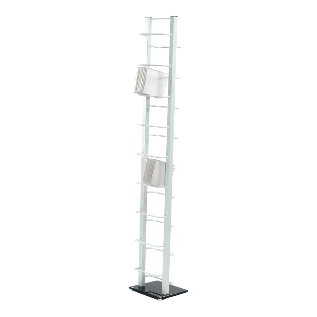 Design CD Regal Tower | 138x20 cm (HxB), Metall mit Glasfuß | stilvolle CD Aufbewahrung, Retro CD Rack für ca 126 CDs, CD Ständer | Farbe: weiß