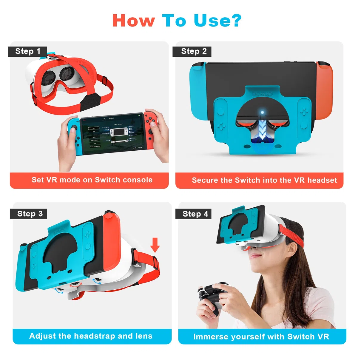 VR-Headset für Nintendo Switch & OLED-Modell, verbessern Sie Ihre Switch 1/OLED VR-Spiele mit Virtual Reality 3D-Brille, verstellbaren HD-Objektiven und bequemem Kopfband, coole Brillen für Kinder