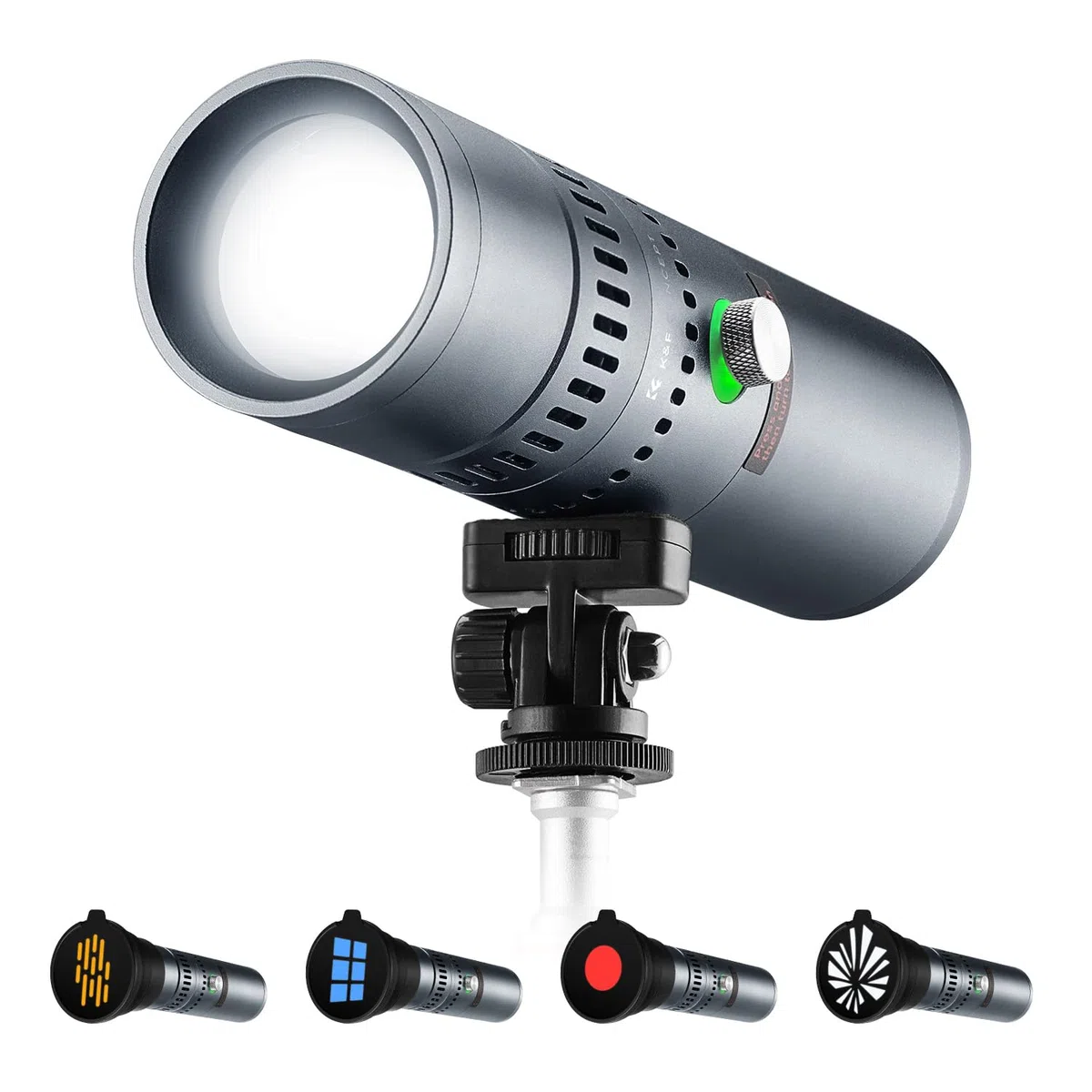 K&F CONCEPT SP25C RGB LED Taschenlampe mit Gimbal, 25W 6500K Dimmbar & Zoombar DIY GOBO Light, 9000mAh Fotografie Umgebungslicht, 30W Schnellladung Sunset Fülllicht, Grau