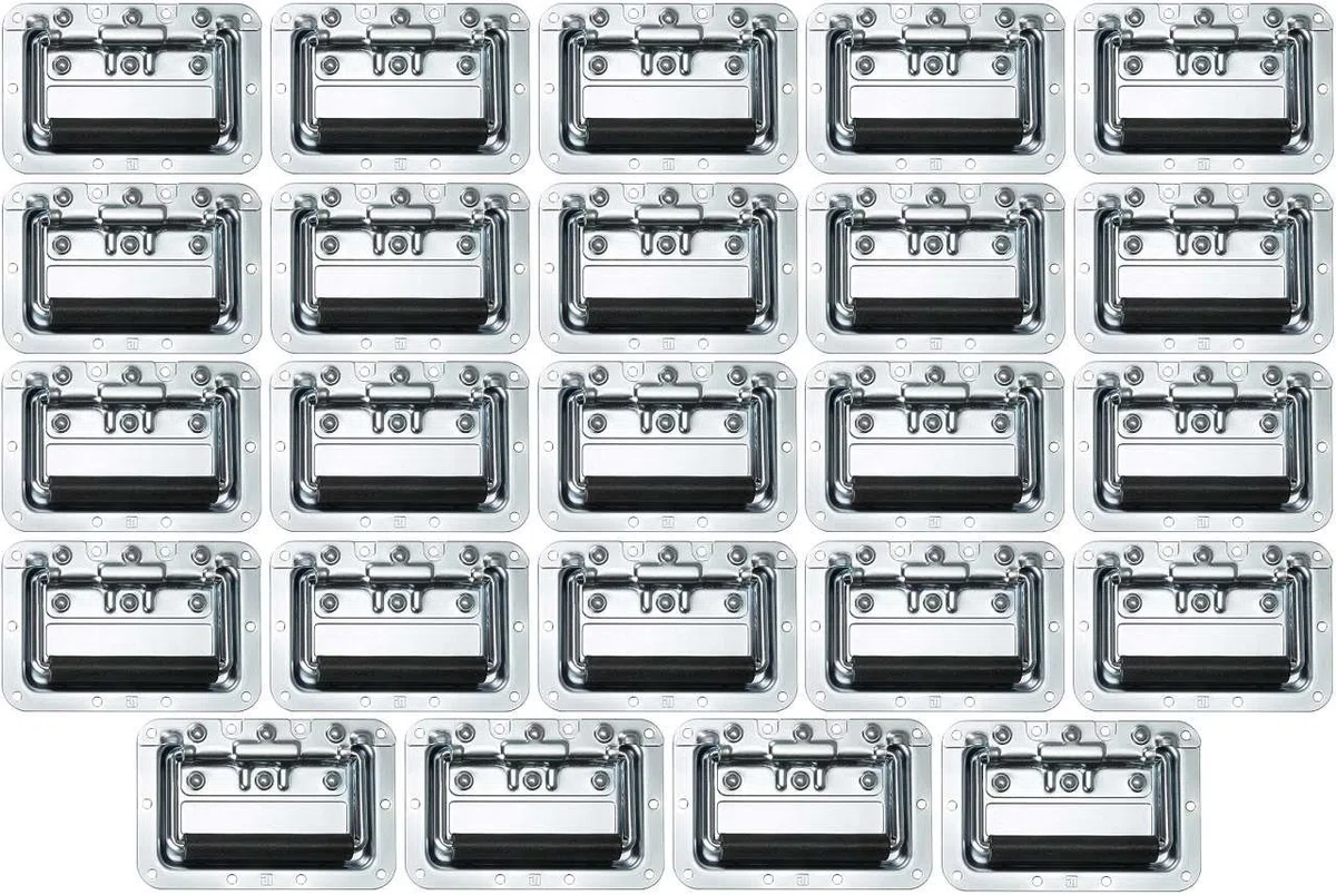 Adam Hall 24 x 34082 Gefederter Klappgriff mittel 154 x 101 mm in Schale/Einbauschale, Stahl silber Kistengriff Boxengriff Tragegriff Case Griff PA Flightcase