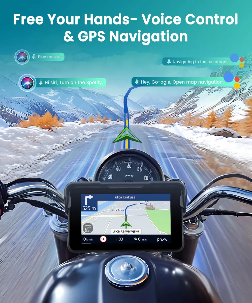 VECHTEL Motorrad Navi Kabelloses CarPlay und Android Auto per Moto, 5 Zoll HD Touchscreen GPS Navigation für Motorrad mit IP68 Wasserdicht, Bluetooth, Assistente Siri/GOO-gle, TPMS