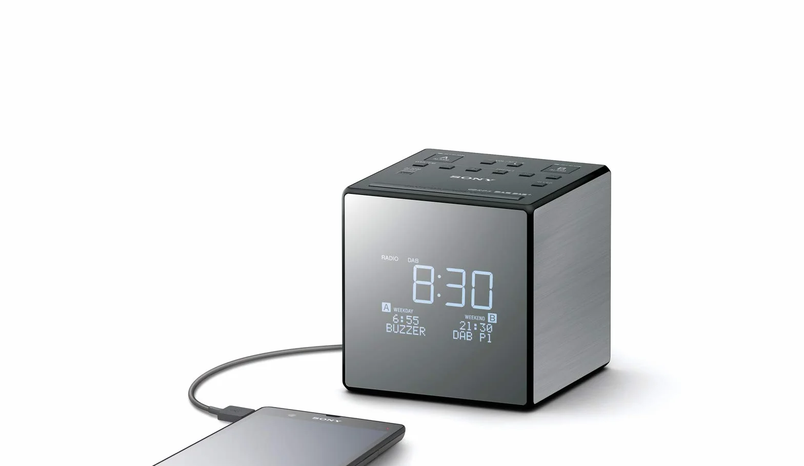 Sony XDR-C1DBP Uhrenradio, DAB/DAB+, digitalem Radioempfang, große Uhranzeige mit Helligkeitssetuerung, USB