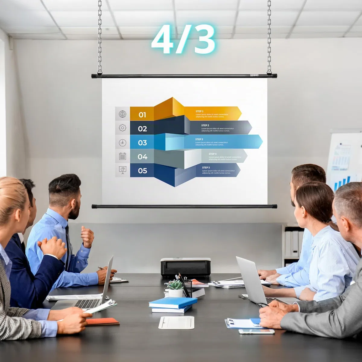 Duronic BPS40 Leinwand | 4:3 Hängeleinwand 40" Zoll 81 x 61 cm | Heimkino mit 4K Full HD 3D | Gain 1.0 | Projektionsleinwand für Wandmontage | Beamerleinwand für Büro Präsentationen, Schulen