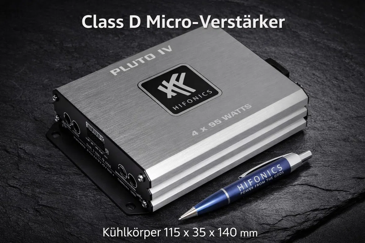 HiFonics PLUTO 4 | ultra-kompakte, digitale 4-Kanal MICRO Endstufe, Class D Amp mit 4 x 95 Watt RMS