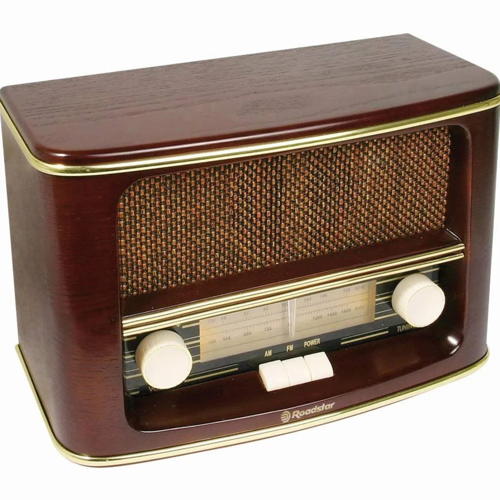 Roadstar HRA-1500N Nostalgie-Radio mit Echtholz-Gehäuse (UKW und MW Tuner, 12 Watt Musikleistung, Batteriebetrieb), braun