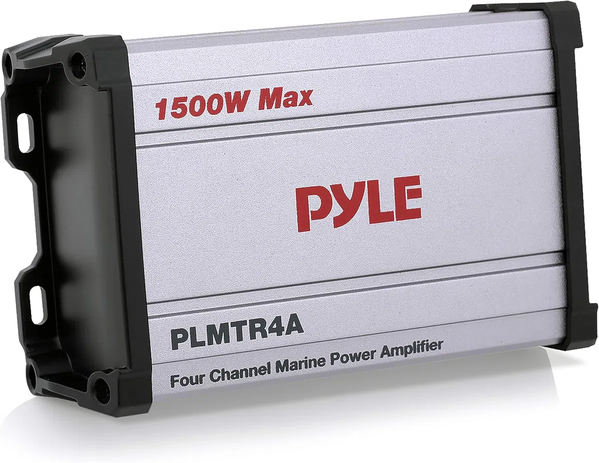 Pyle 4-Channel Marine Amplifier Receiver - Waterproof and Weatherproof Audio Subwoofer for Boat Stereo Speaker & Other Watercraft - 1200 Watt Power, Wired RCA, AUX and MP3 Audio Input Cable - PLMTR4A