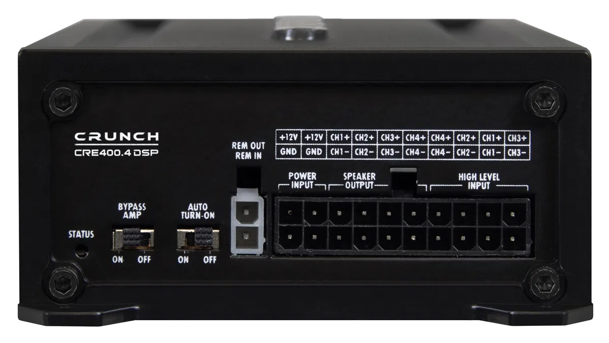 CRUNCH CRE400.4DSP - 4 Kanal CLASS A/B Auto Verstärker - 4 x 50W - und integriertem 6 Kanal 32 Bit DSP - integriertem Bluetooth für Audio Steaming und APP Steuerung | ECOMAXX Serie