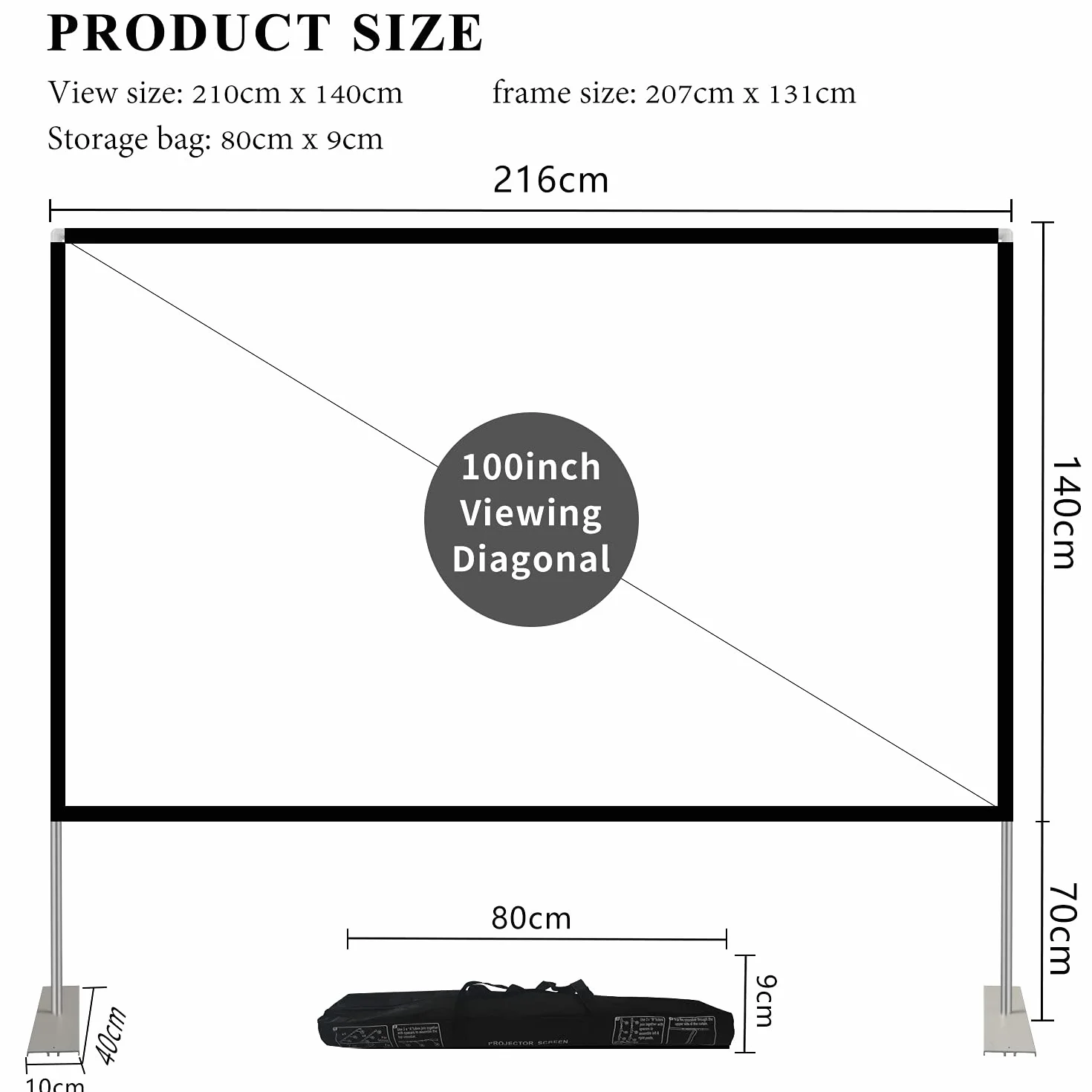 Projektion Leinwand mit Stand 100 Zoll HD 4K Outdoor Indoor Projector Screen Schnelles Falten Tragbare Filmleinwand 16: 9 Full-Set-Tasche für Heimkino, Camping und Freizeitveranstaltungen