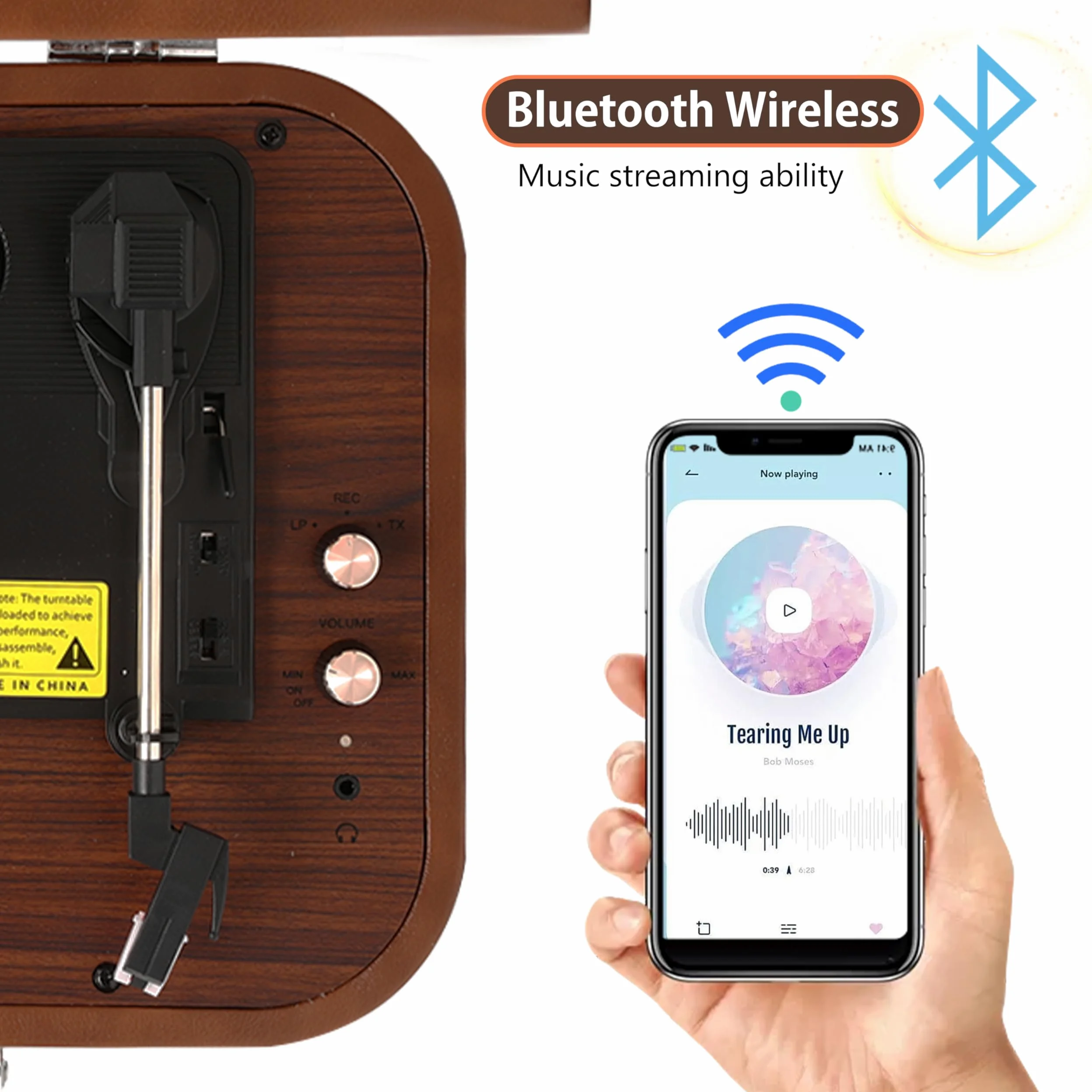 Plattenspieler, Bluetooth Schallplattenspieler Vinyl Plattenspieler Turntable und Digital Encoder mit 3-Gang 33/45/78 U/min Eingebauter 2 Stereo Lautsprecher Aux-In RCA,Kofferdesign (Braun)