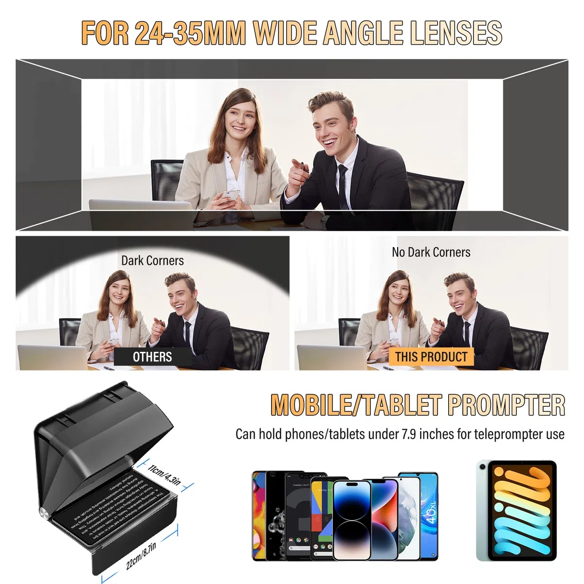 Soonpho T1 Teleprompter for Smartphone Tablet Camera DSLR up to 7.9 inches Supports Wide Angle Lenses with Remote APP Bluetooth Control Compatible with iOS/Android Systems for Vlog Live Streaming