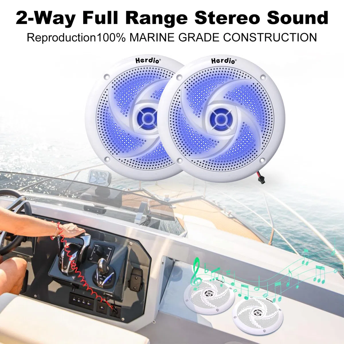 Herdio 5.25 Zoll Outdoor Lautsprecher, Aussenlautsprecher Wasserfest, 80W- Marine Lautsprecher mit LED Lichtern- für Sommerfahrten mit Offroader, Boot, UTV, ATV, RV Auto & Golf Cart, Weiß