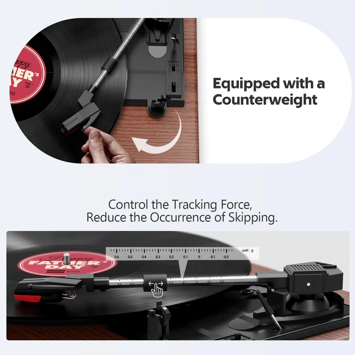 FYDEE Plattenspieler, Bluetooth 5.4 Schallplattenspieler mit Einstellbarer Auflagekraft, 2x3W Stereo Lautsprecher, 3 Geschwindigkeiten Record Player für Wohnzimmer, RCA/AUX, Auto-Stopp, Dunkelrot