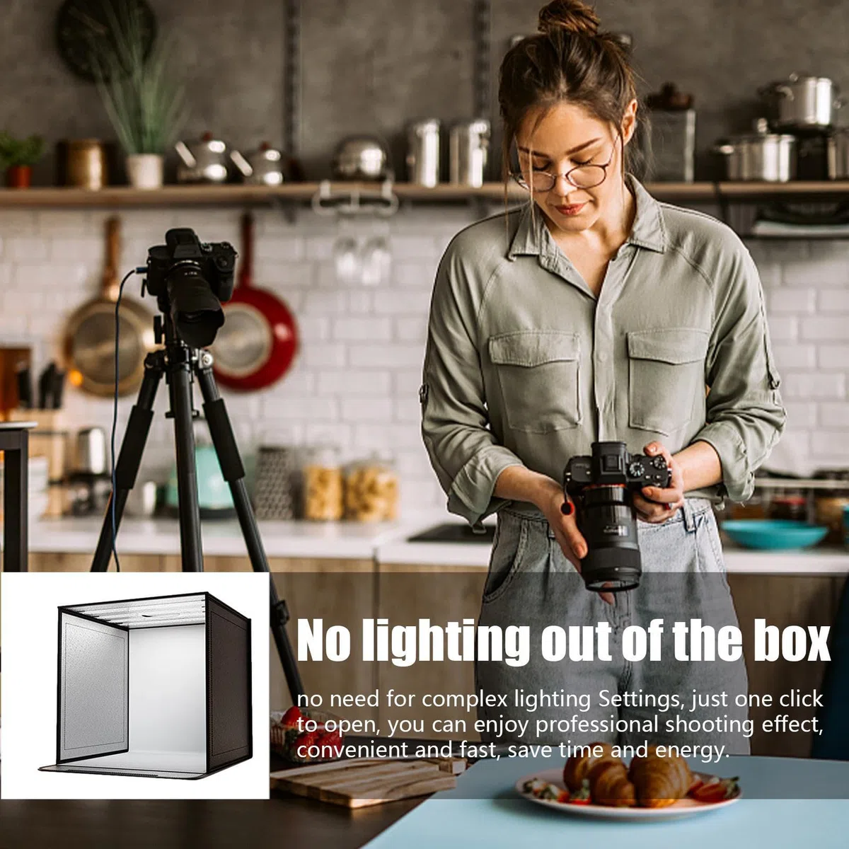 Fotobox - Faltende Fotostudio Box Mit 44x44 Dimmbares LED-Ringlicht - Tragbare Lichtzelt Fotografie Für Schmuck, Produktfotografie, Kleine Gegenstände