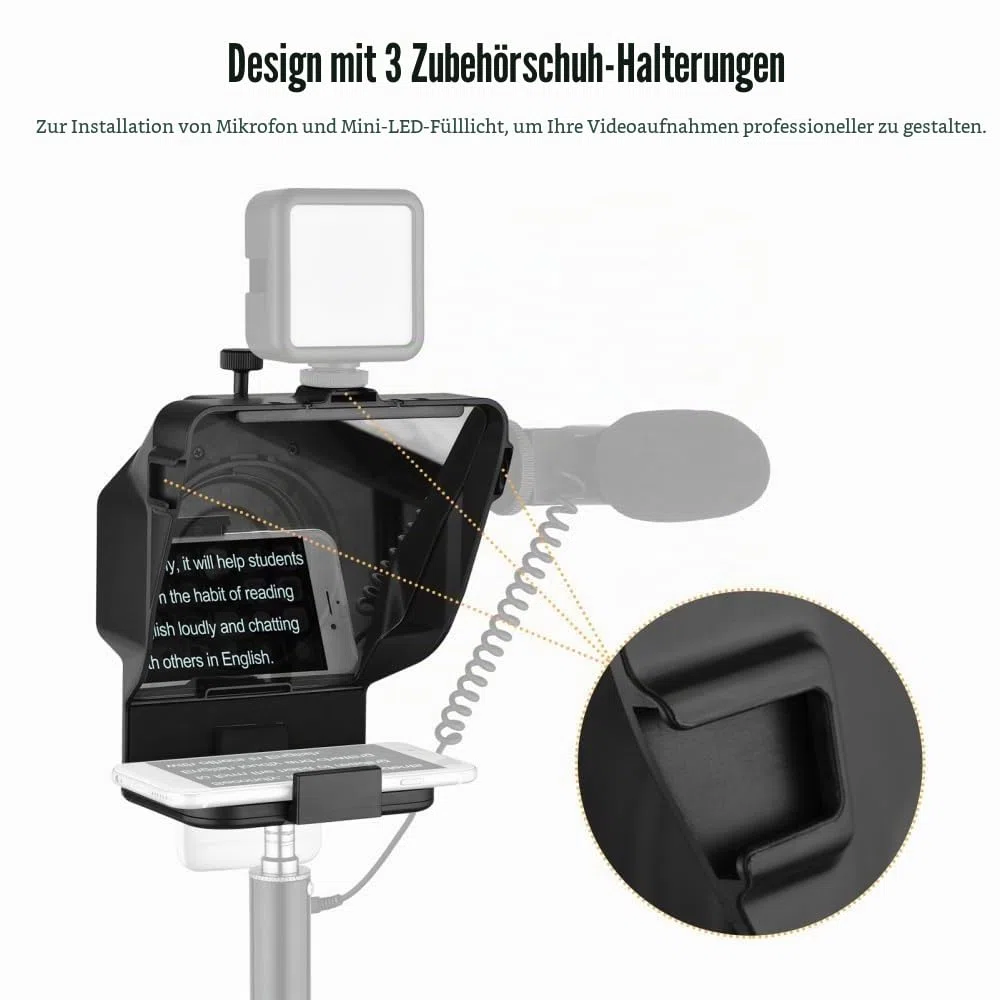 Tragbarer Smartphone Teleprompter Prompter mit Telefonhalter Adapter Fernbedienung für Videoaufnahmen Live Streaming Interview Präsentation Bühnensprache