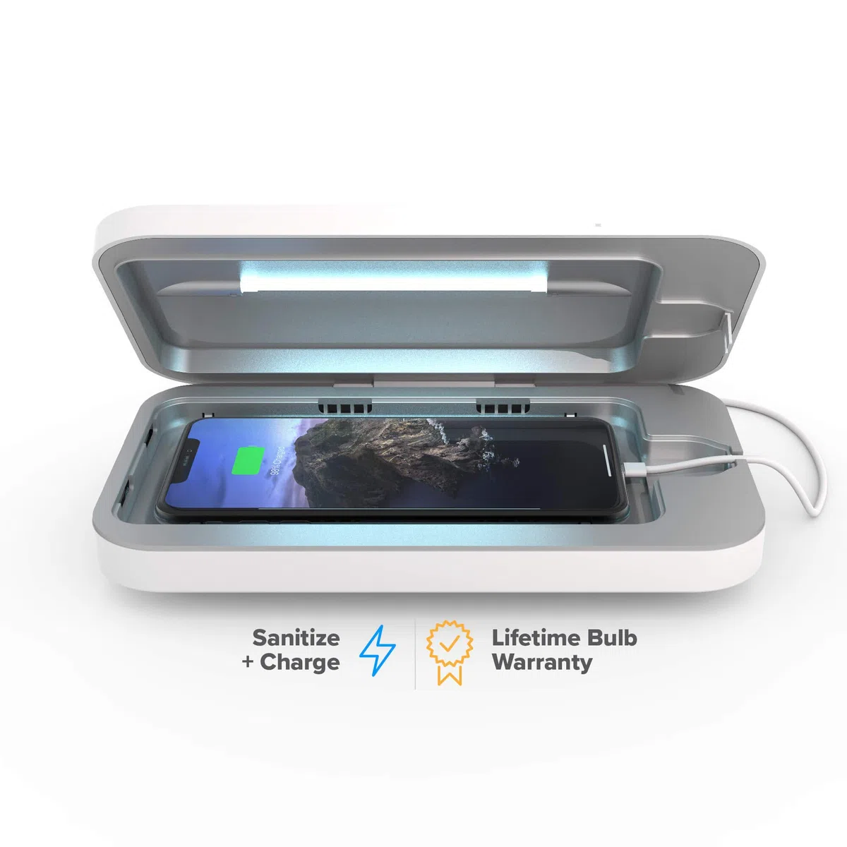 PhoneSoap 3 - UV-Handy-Reiniger und Dual-Universal-Handy-Ladegerät | Patentierter und klinisch erprobter UV-Sanitizer | Reinigt und lädt alle Telefone - Weiß