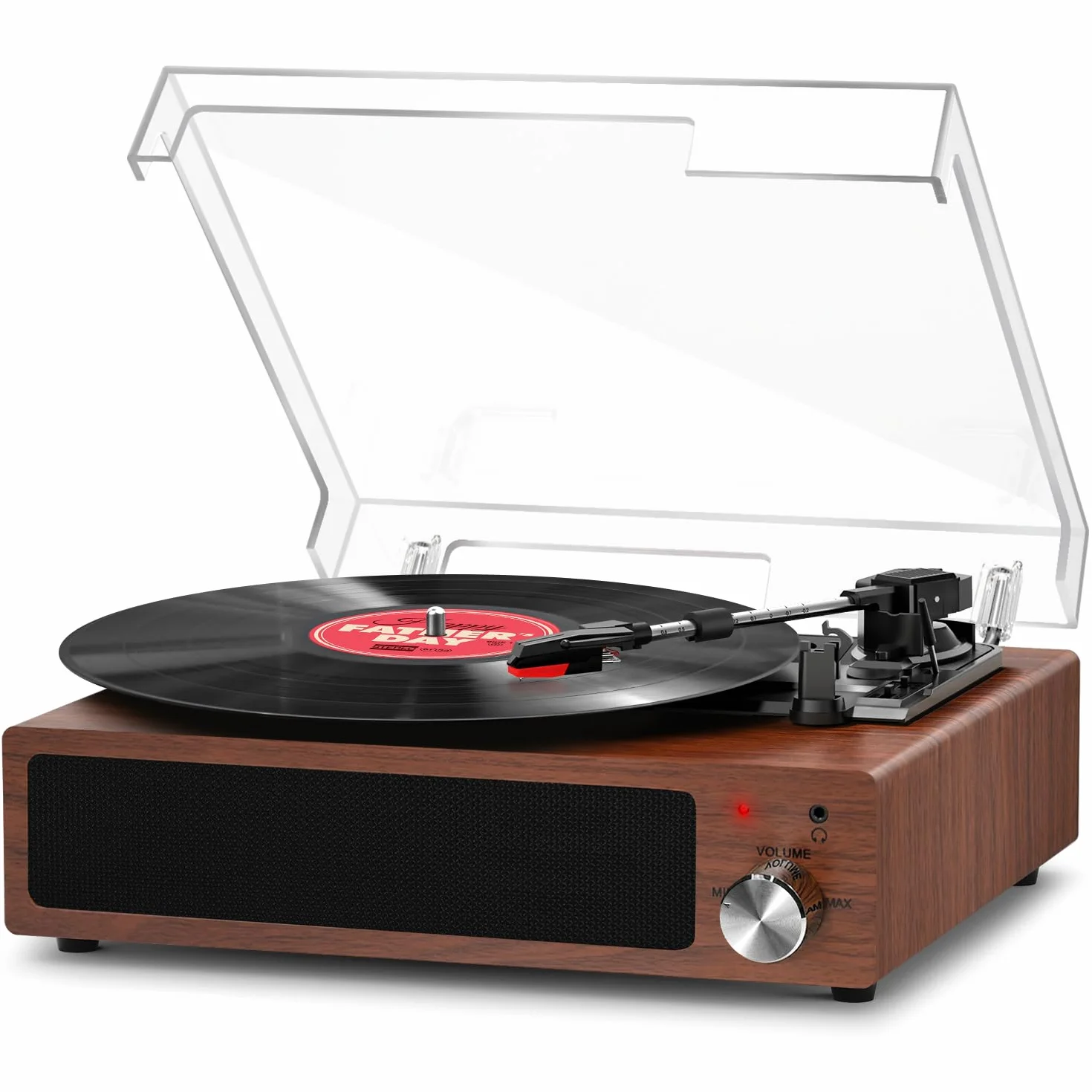 FYDEE Plattenspieler, Bluetooth 5.4 Schallplattenspieler mit Einstellbarer Auflagekraft, 2x3W Stereo Lautsprecher, 3 Geschwindigkeiten Record Player für Wohnzimmer, RCA/AUX, Auto-Stopp, Dunkelrot