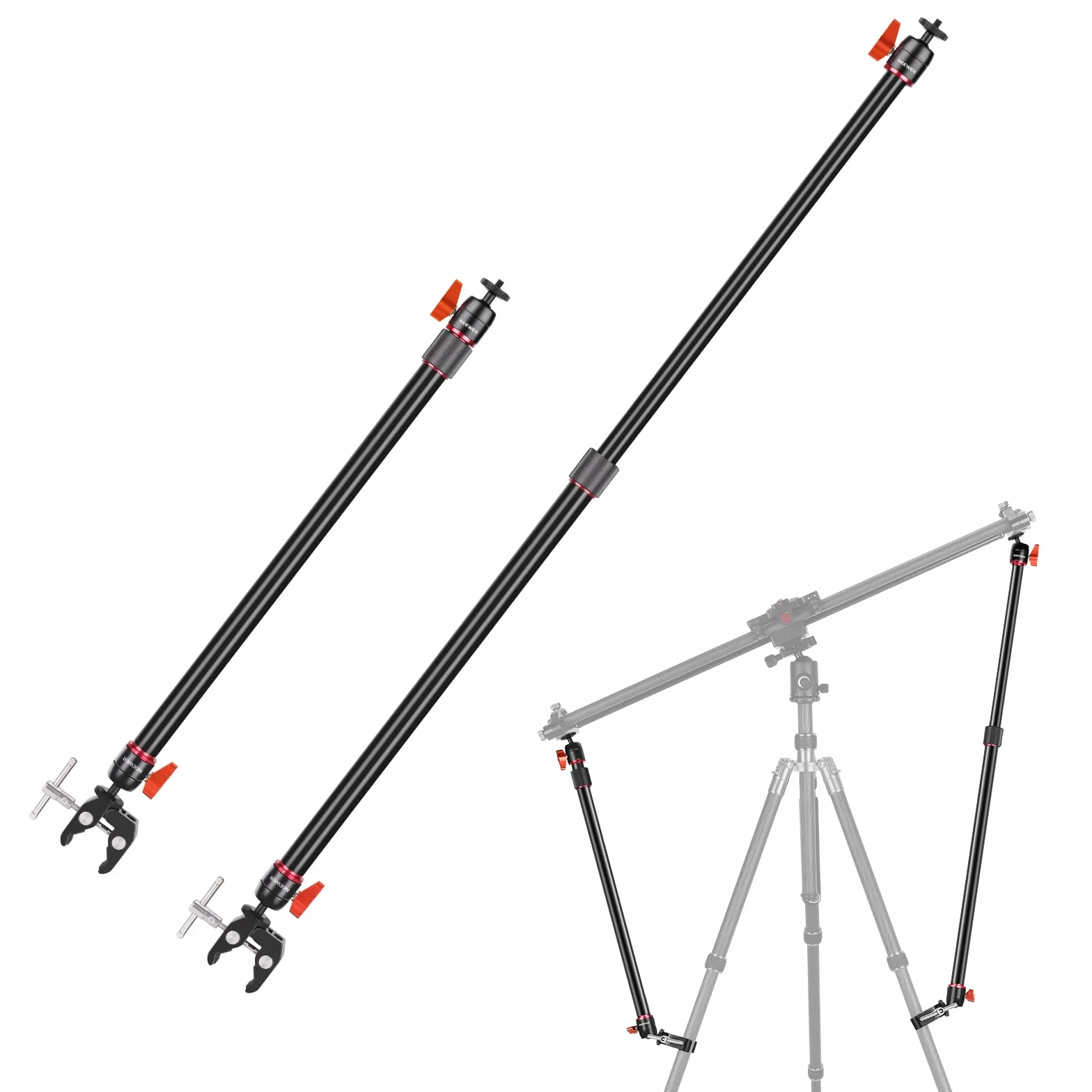 NEEWER Kamera Slider Stützarm 2 Pack Verstellbarer Stativ-Stabilitätsarm zur Erhöhung der Stabilität aus Aluminiumlegierung, ausziehbare Stangen für Kamera Video mit C-Klemmen und Kugelkopf