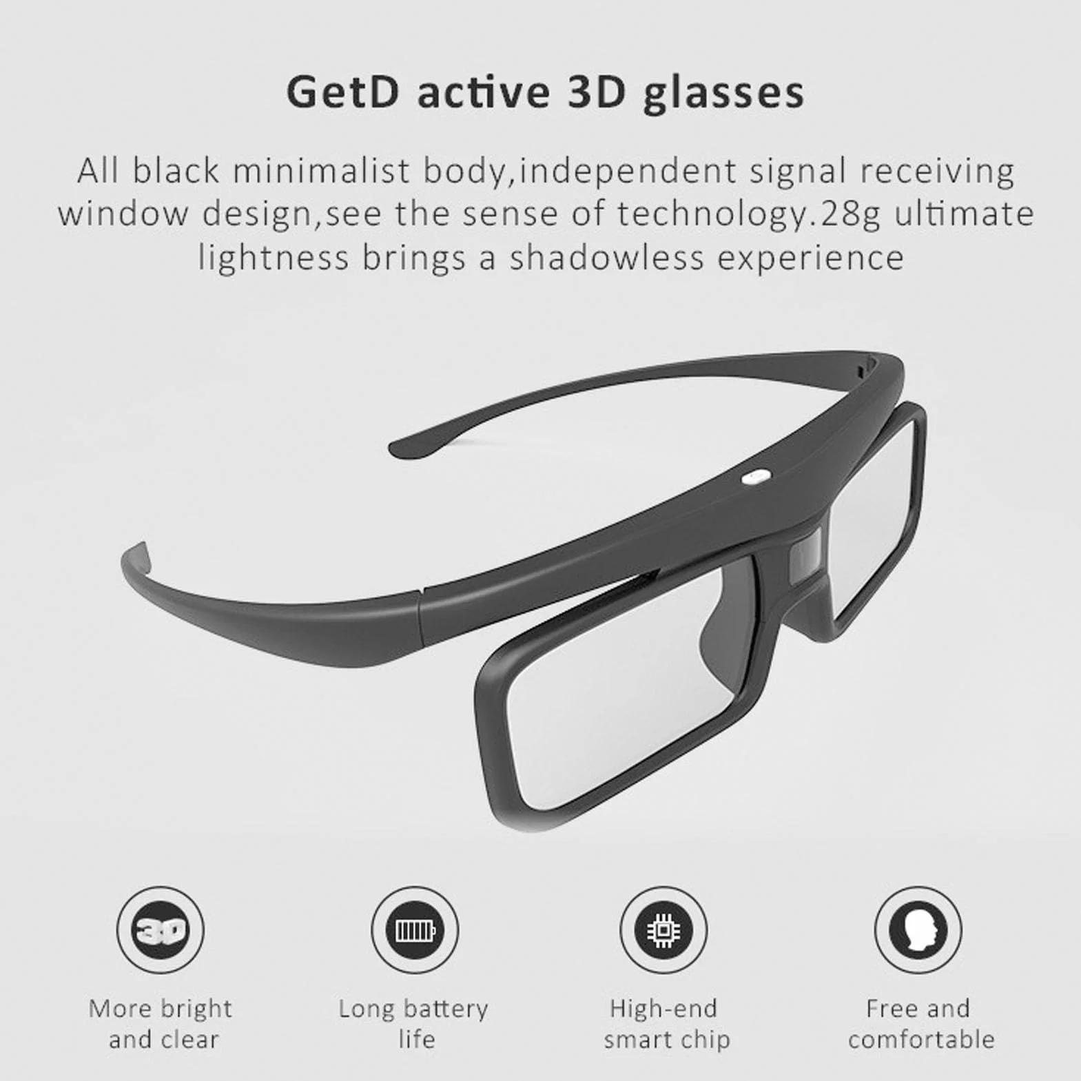 DLP Link 3D-Brille, Wiederaufladbare Active-Shutter-Brille, Kompatibilität mit Active-Shutter-Technologie, für 2500 3000 Pro 3500 Pro