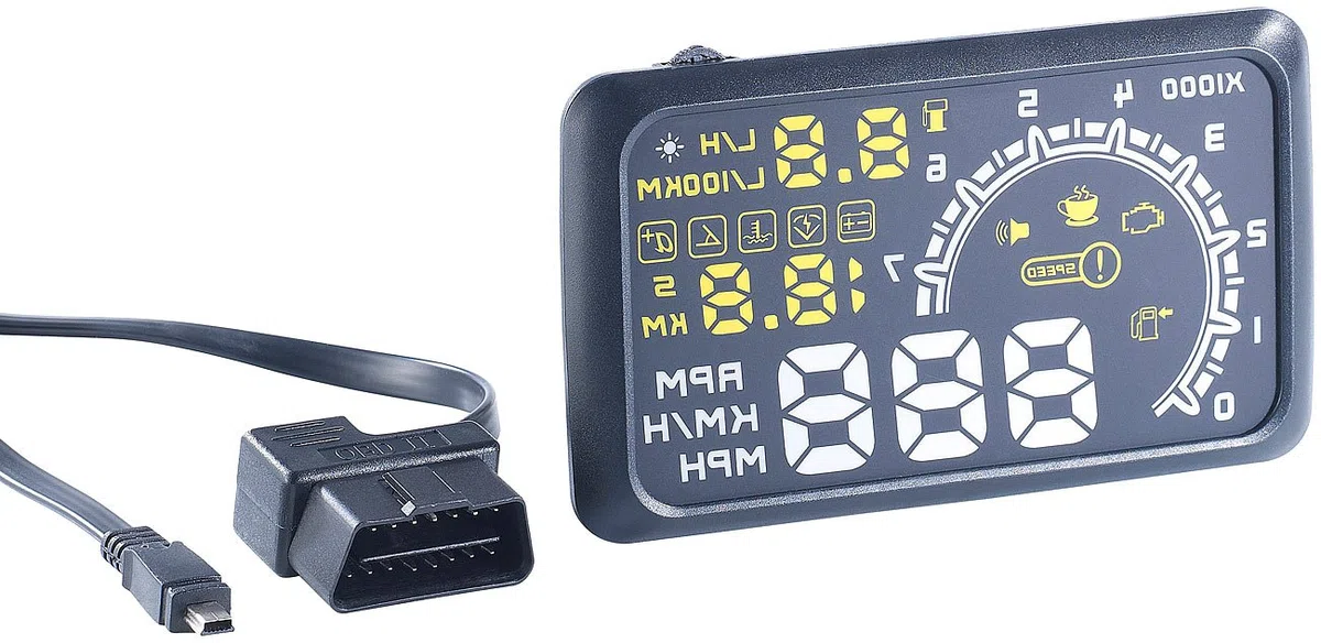Lescars OBD2-Monitor: Head-up-Display HUD-55C für OBD2-Anschluss mit Armaturenbrett-Ablage (OBD2-Displays, Head-Up-Displays OBD2, nachrüsten)