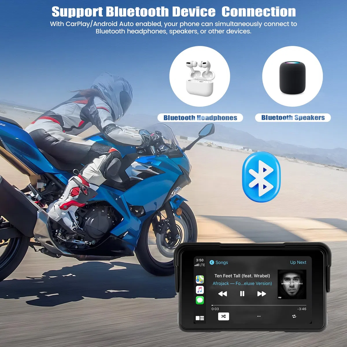 SIXWIN Motorrad Carplay Bildschirm für Moto mit Wireless Carplay Android Auto, 5 Zoll HD Touchscreen Tragbare Autoradio IP68 Wasserdicht Motorcycle GPS-Navigation Dual-Bluetooth Siri/GOO-gle