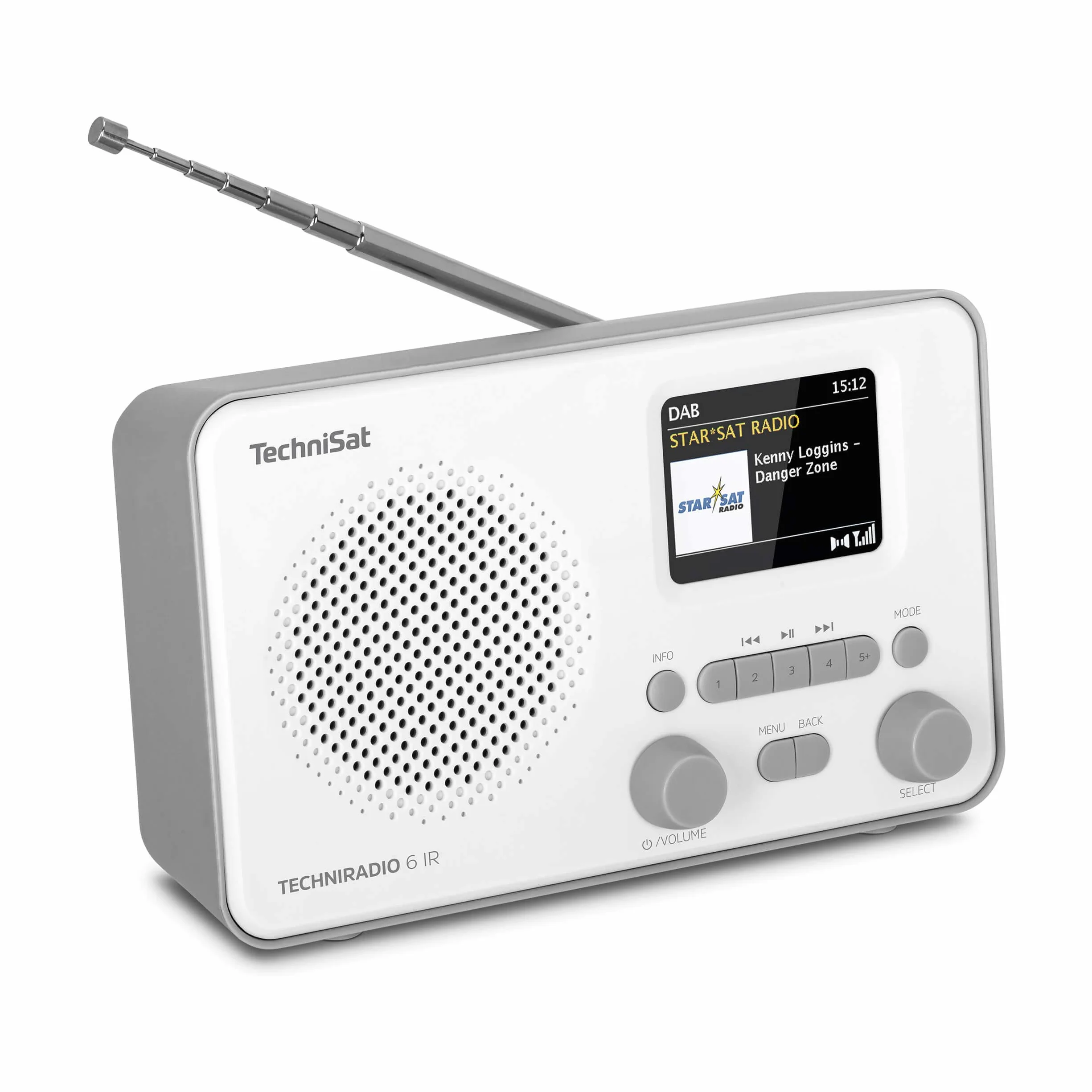 TechniSat TECHNIRADIO 6 IR Tragbares Internetradio DAB+ UKW WLAN Bluetooth Farbdisplay Wecker App-Steuerung 3 W RMS grau/weiß