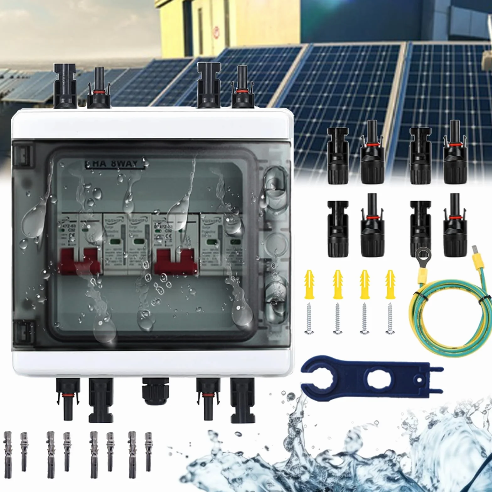 Überspannungsschutz PV, 2 in 2 out DC Trennschalter Blitzschutz Leitungsschutzschalter 2 String 1000V DC 40A 20-40KA Generatoranschlusskasten IP65 Wasserdicht Solar Anschlusskasten für Photovoltaik