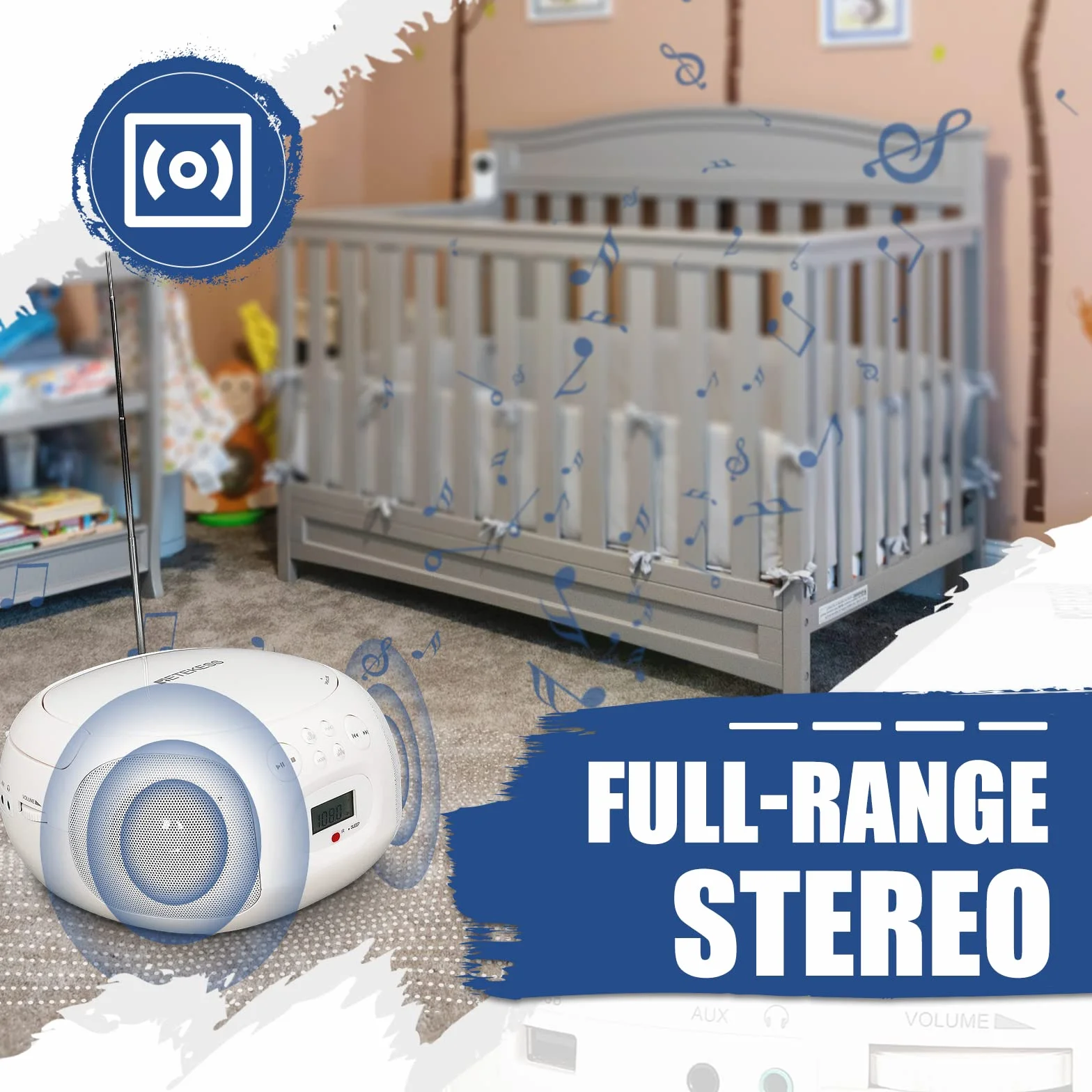 Retekess TR636 Tragbarer CD-Player, Boombox mit Bluetooth, FM Radio, USB,AUX-In,Sleep-Timer, Fernbedienung, Einfache Bedienung für Ältere Menschen (Weiß)