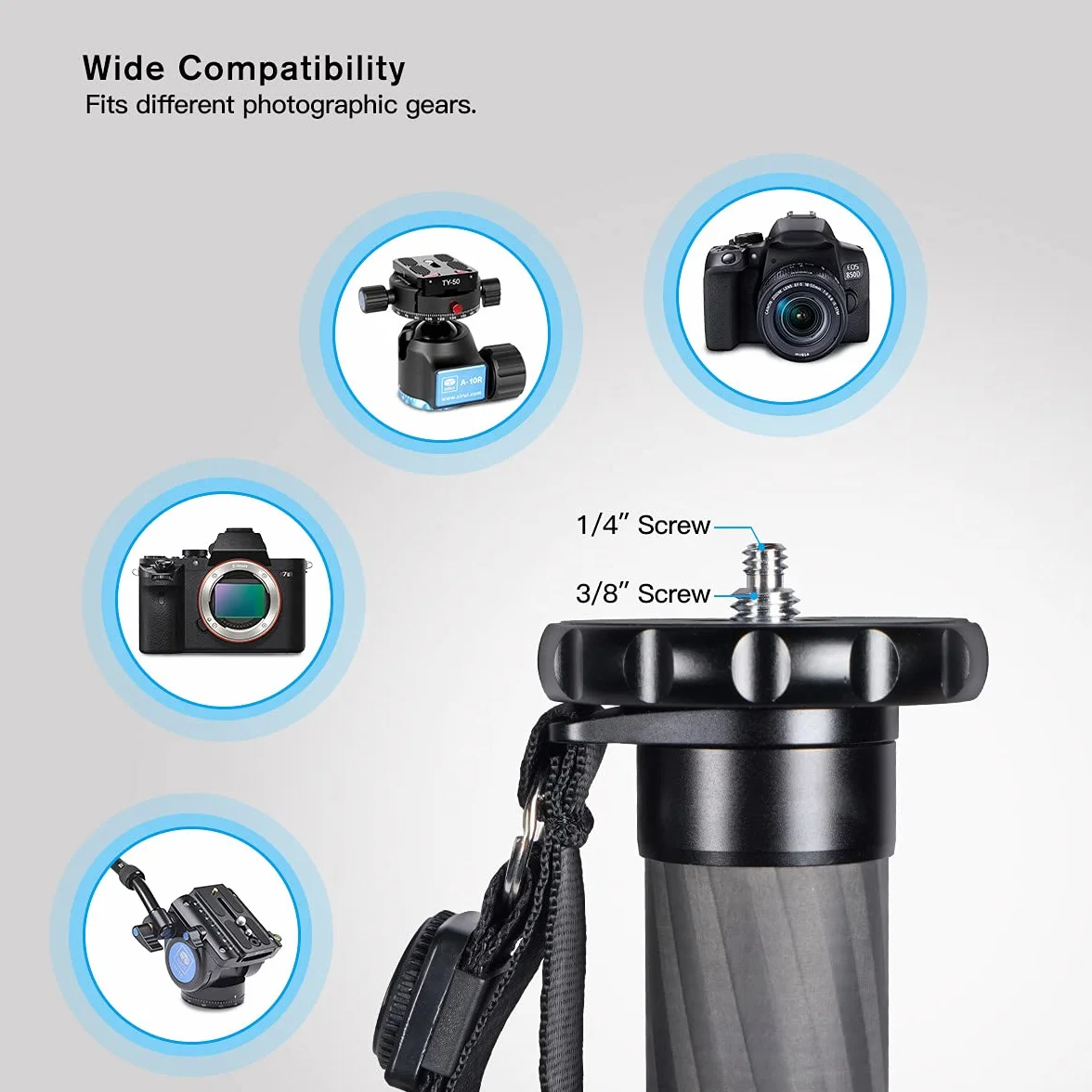 SIRUI AM-326M Einbeinstativ Carbon Monopod Reisestativ 6 Abschnitt Kohlefaser Tragbar Kompakt Leichtes Reise-Einbeinstativ, Max. Belastung 10kg