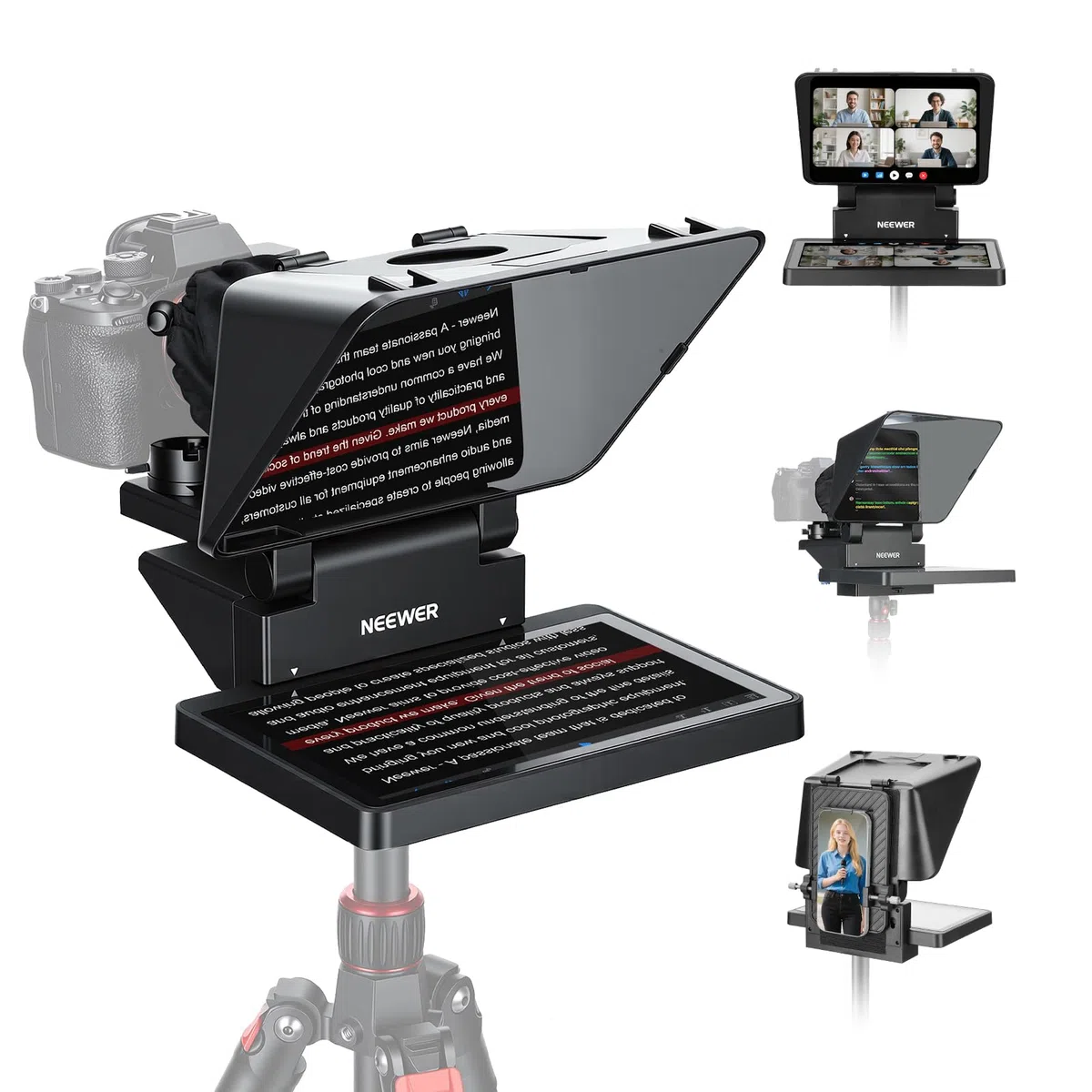 NEEWER 2 in 1 Teleprompter 11 Zoll mit Monitor, Bildschirmspiegelung, Kunststoff, tragbarer Teleprompter für Kamera Smartphone Webcam Windows macOS für YouTube Twitch Live Streaming Konferenzen, X11