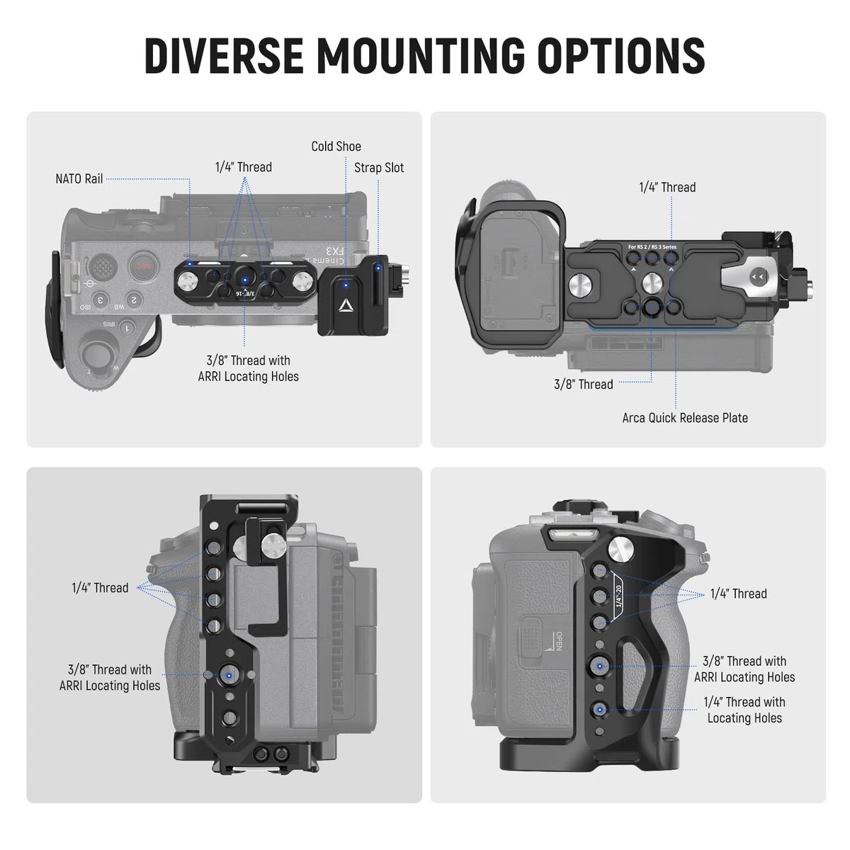 NEEWER CA011 FX3/FX30 Kamera Cage Set Kompatibel mit Sony FX3 FX30 DJI RS4 RS3 RS2, Video Rig Stabilizer mit CA007 Top Handle 3/8" Schraube für PS015 Pro Arca Type V Mount Battery Plate