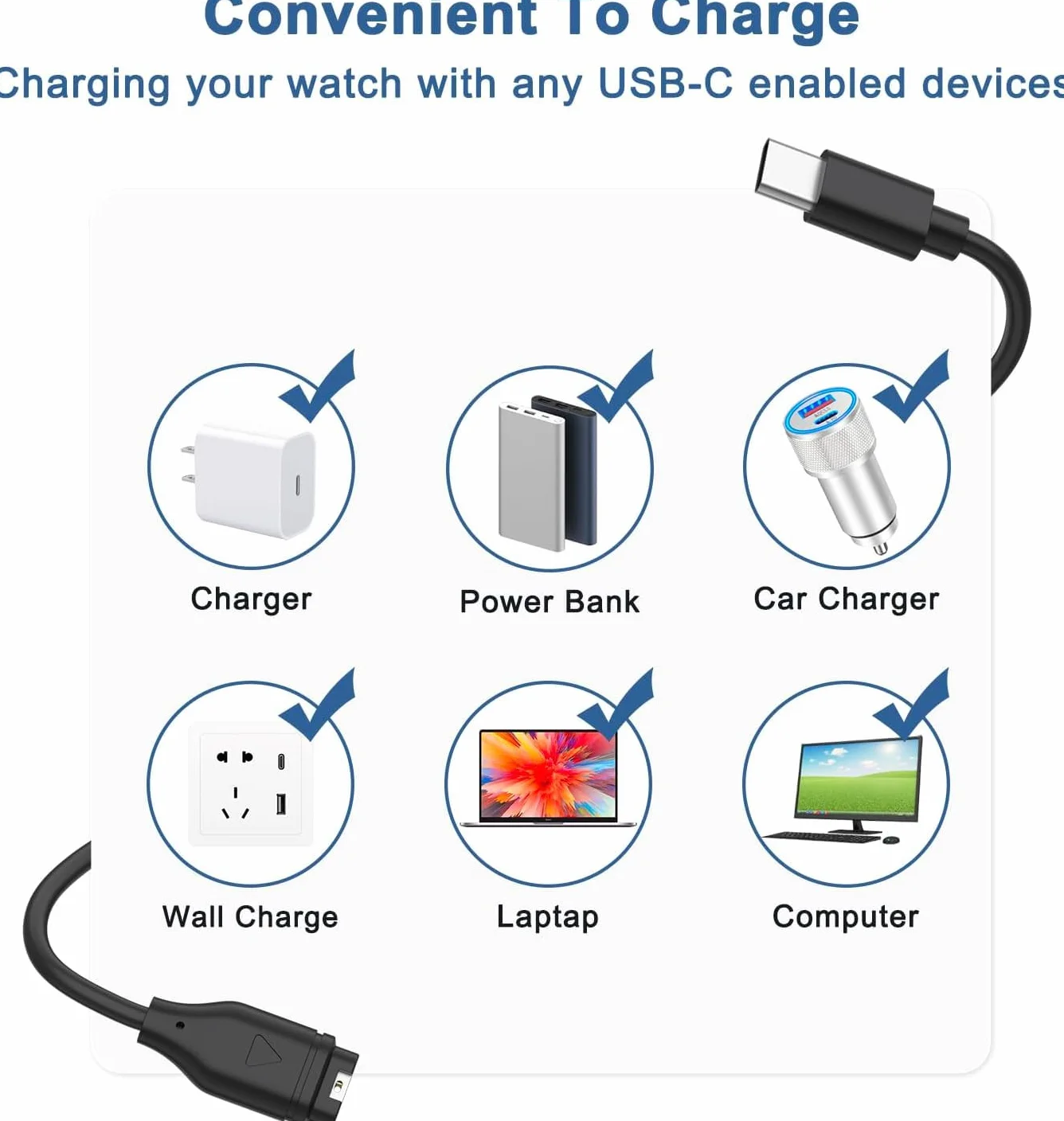 Ladekabel Ladegerät für Garmin Venu 3/Venu 3S/Venu/Venu Sq/Venu Sq 2/Venu Sq Music/Venu 2/Venu 2S/Venu 2 Plus,USB C Garmin Uhr Ladekabel (50CM)