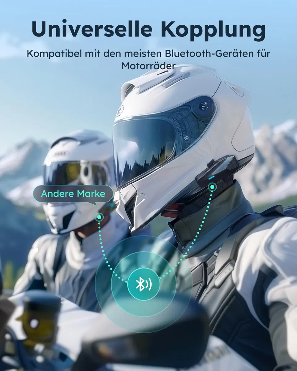 ASMAX S1 Motorrad Bluetooth Headset, Mesh Intercom für 8 Fahrer, Bluetooth 5.4 Helm Gegensprechanlage mit Sprachsteuerung/CloudTalk für 50 Fahrer/FM Radio/Schnellladung/Musik Teilen, Einzelpack