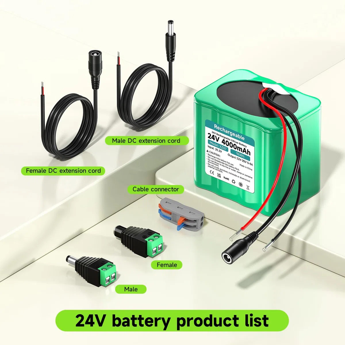 24V Akku 4000MAH Lithium wiederaufladbar Akku Mit Ladegerät & Steckeradapter & Verbindungslinie, für 24V -Geräte, DIY/Spielzugboot/Spielzeugauto Stromversorgung