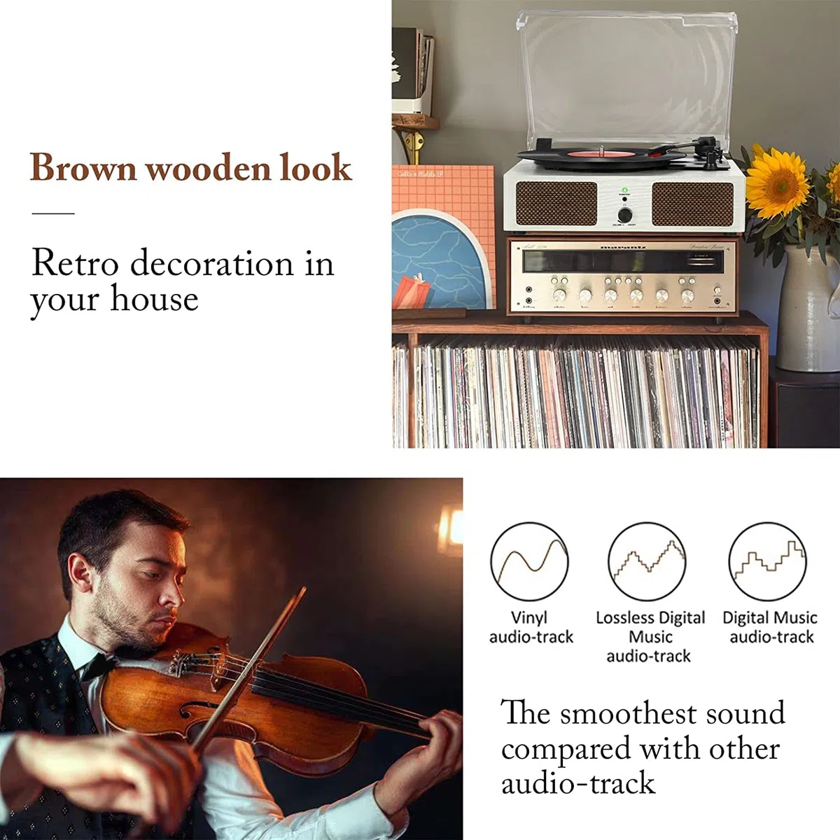 Udreamer Schallplattenspieler, Plattenspieler mit integrierten Lautsprechern und Bluetooth Riemenantrieb, Vintage-Phonograph mit 3 Geschwindigkeiten für Musikgenuss und Heimdekoration Weiß