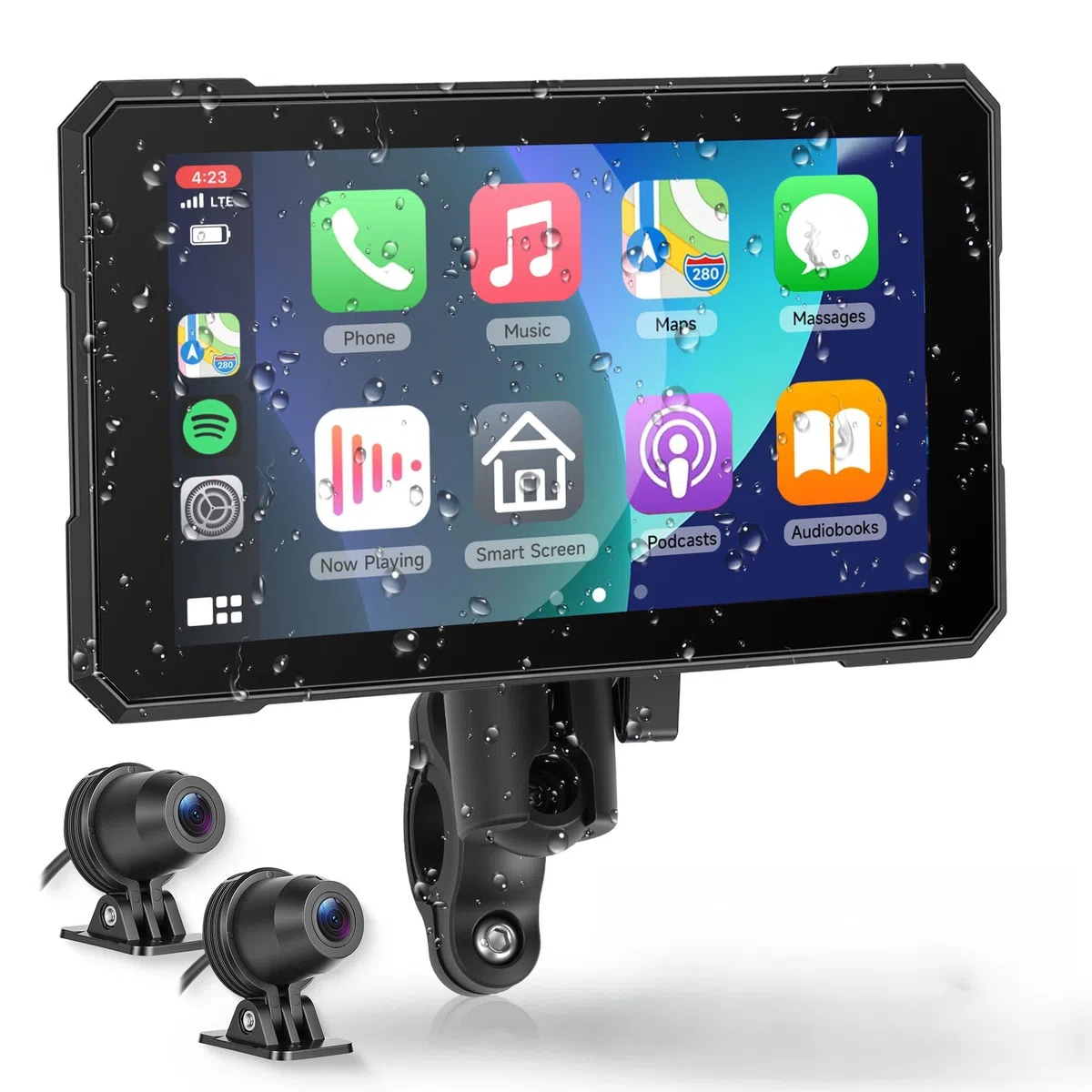 VECHTEL Motorrad Navi mit Zwei Kameras per Moto, 5'' HD Touchscreen GPS Navigation für Motorrad mit Kabelloses CarPlay und Android Auto DVR IP68 Wasserdicht Bluetooth EQ Assistente Siri/GOO-gle TPMS