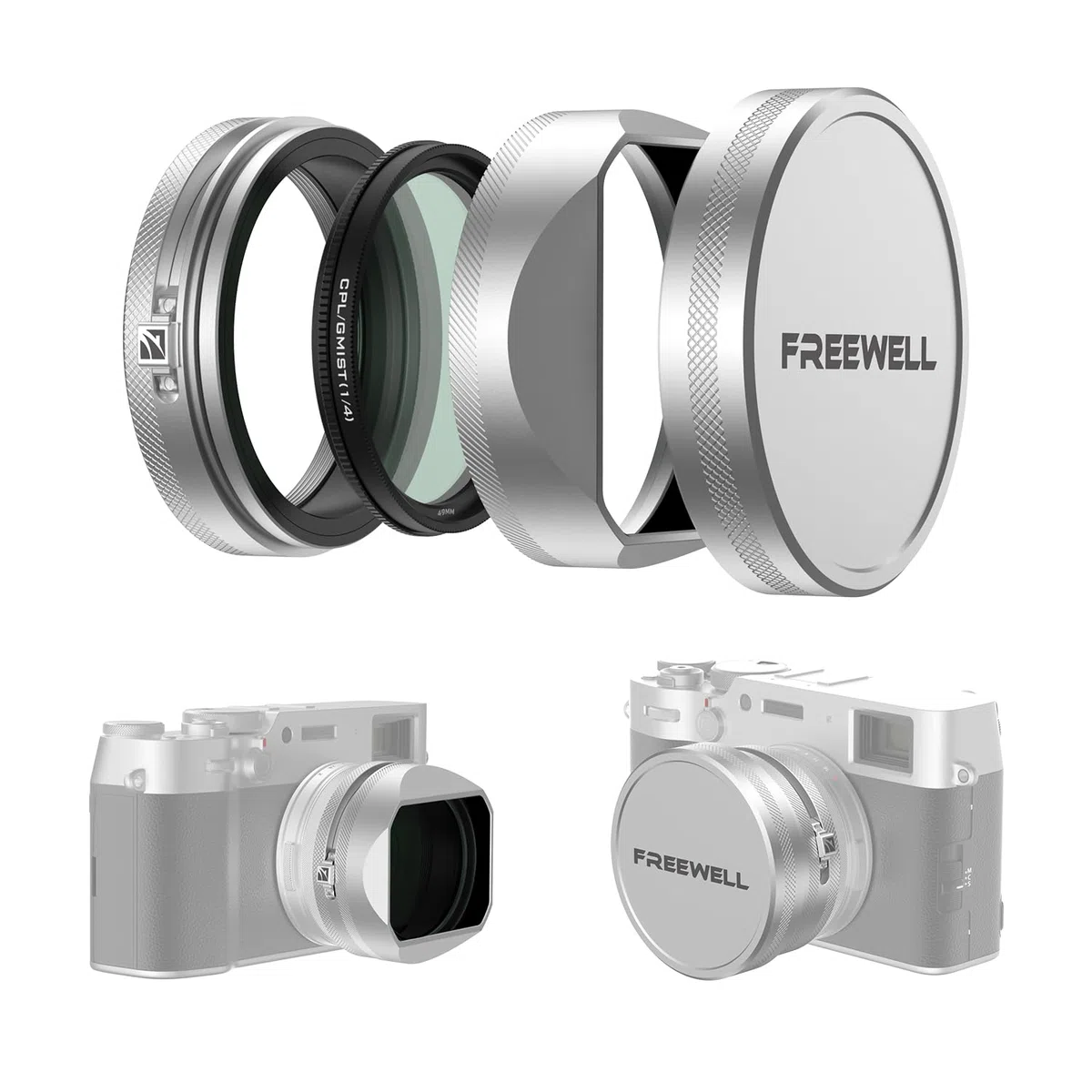 Freewell CPL/GMIST (1/4) Filter Kit mit Gegenlichtblende für Fuji X100 Serie (X100, X100S, X100F, X100T, X100V, X100VI) (Silber)