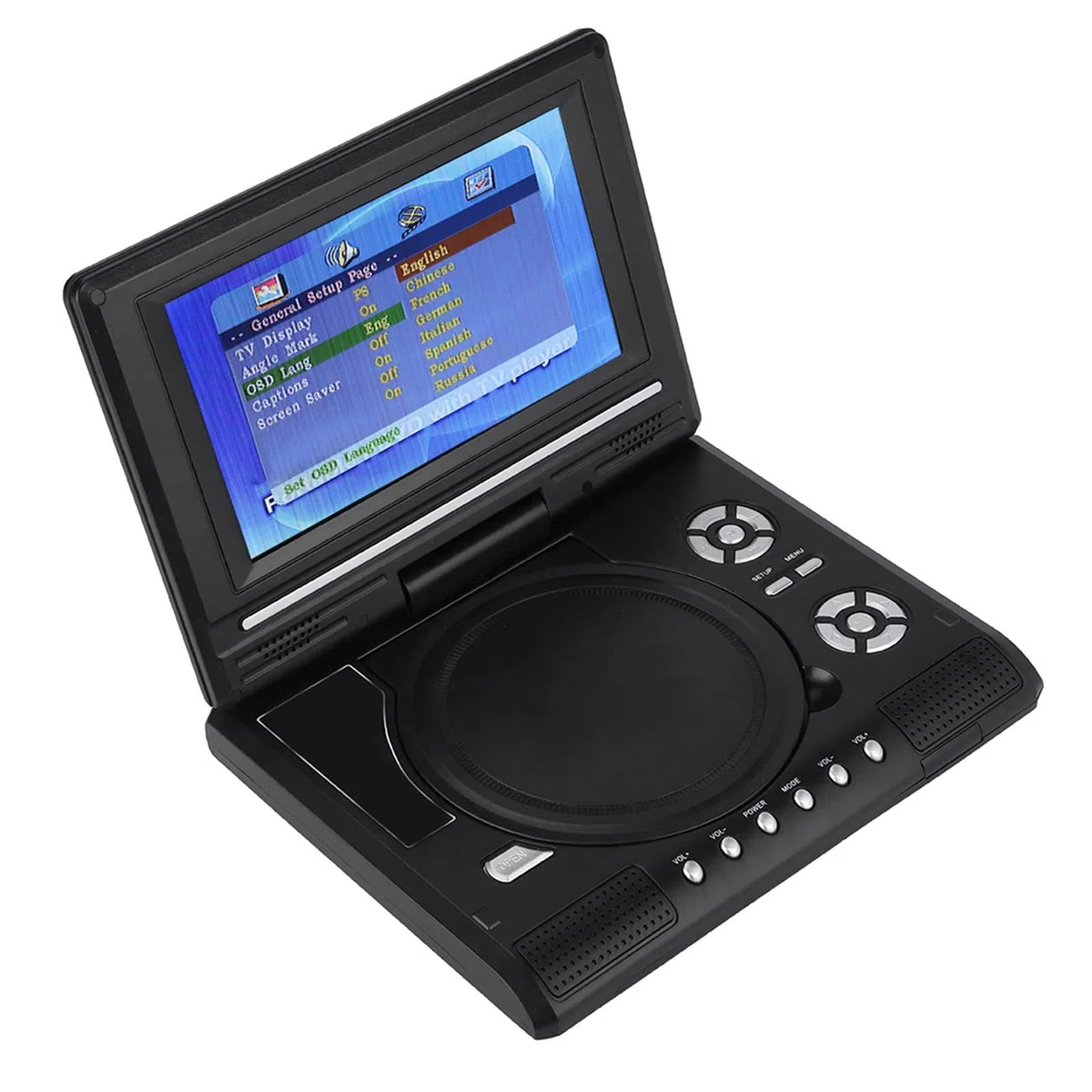 Tragbarer DVD-Player, 7 Zoll Drehbarer Bildschirm, Wiederaufladbar, mit TV-Autoladegerät, Gamepad (EU-Stecker)