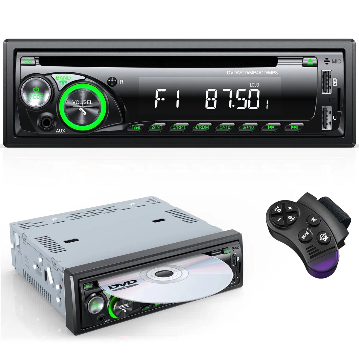 Autoradio Bluetooth mit CD DVD Player, Wistrue RDS/FM/AM Autoradio 1DIN,7 Farben Radio mit 2 USB SD/AUX/Lenkradfernbedienung,MP3 Player