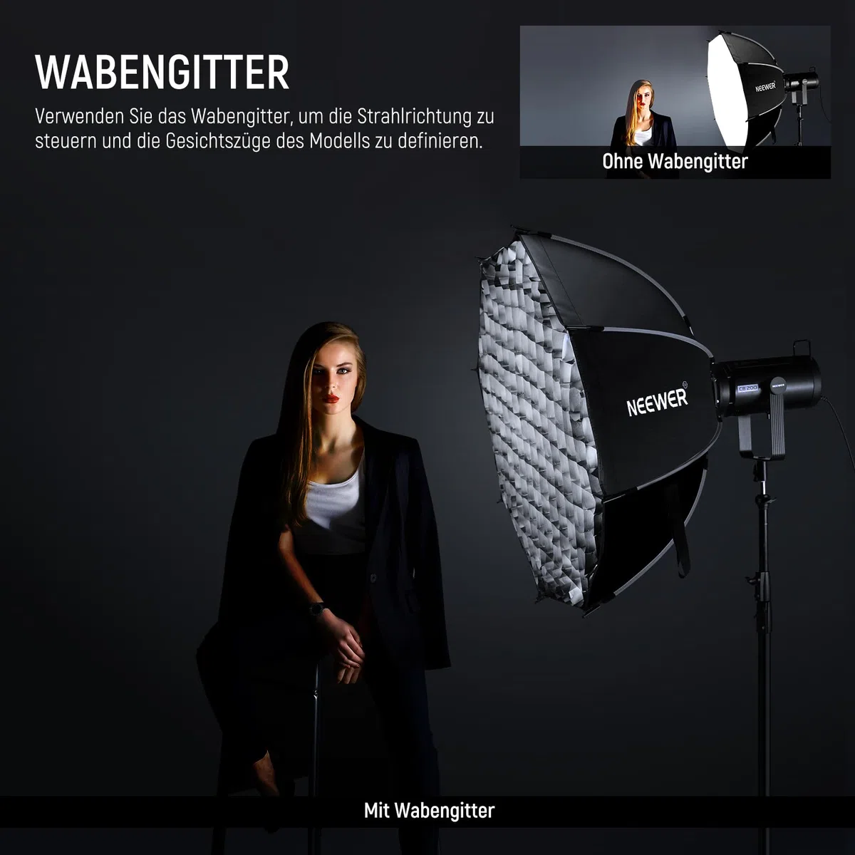 NEEWER 35,4'' Achteckige Octagonal Softbox, Quick Release Parabolic Softbox mit Bowens Mount, Gitter Tasche, kompatibel mit Aputure 120d, kompatibel mit Godox SL60w NEEWER Q4 AS600B CB300B Q300, NS92P