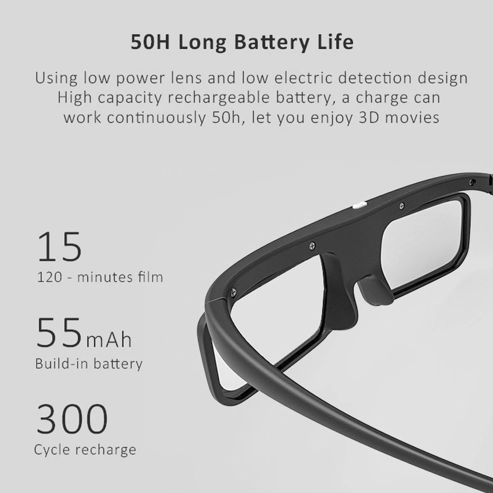 DLP Link 3D-Brille, Wiederaufladbare Active-Shutter-Brille, Kompatibilität mit Active-Shutter-Technologie, für 2500 3000 Pro 3500 Pro