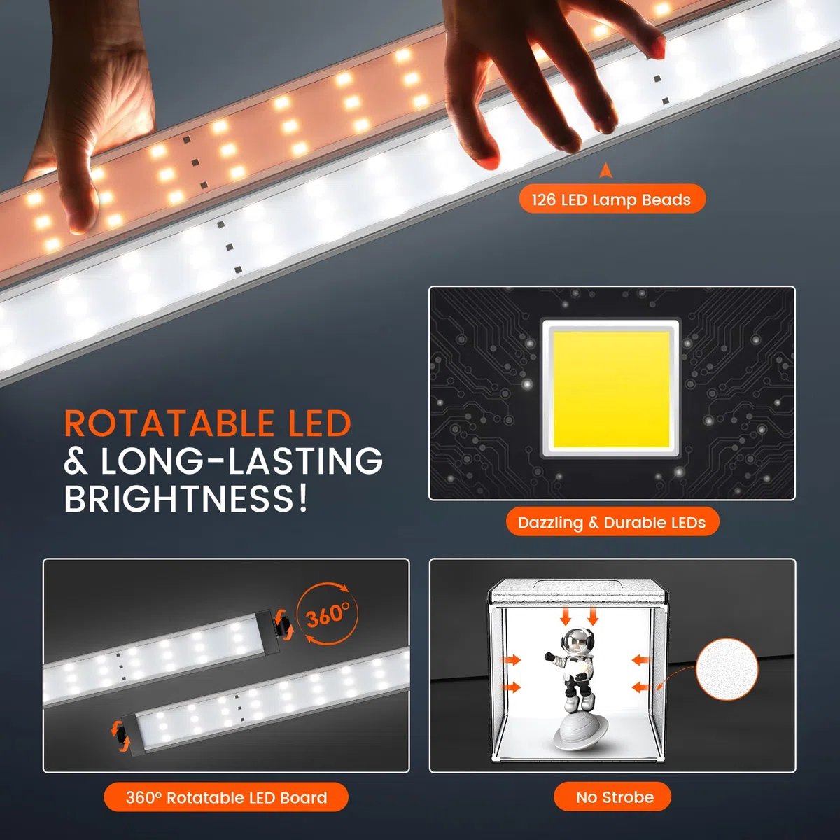 Fotobox, 60CM 5600K Ständer Fotografie Lichtbox, 0-100% Einstellbare Helligkeit Lichtbox Ausgestattet mit 6 Bunten Hintergrundtafeln und 126 LED-Perlen, Fotostudio Set für Produktfotografie