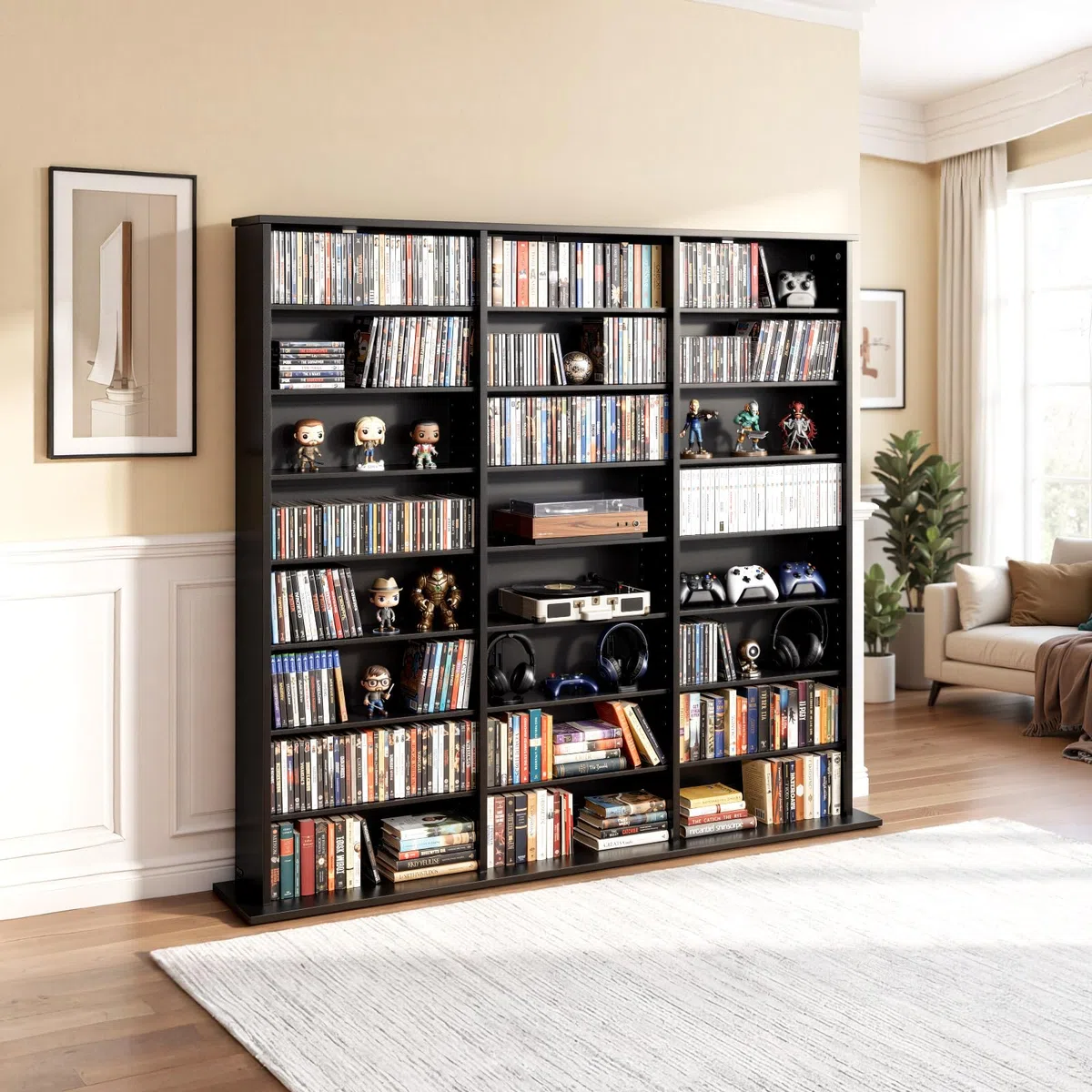 VEVOR DVD-Regal mit 24 Fächern (8 Ebenen), Medienregal Standregal 142 x 22 x 130 cm, Platzsparendes Aufbewahrungsregal für CDs DVDs Bücher Spiele-Discs, Bücherregal für Wohnzimmer/Homeoffice, Schwarz