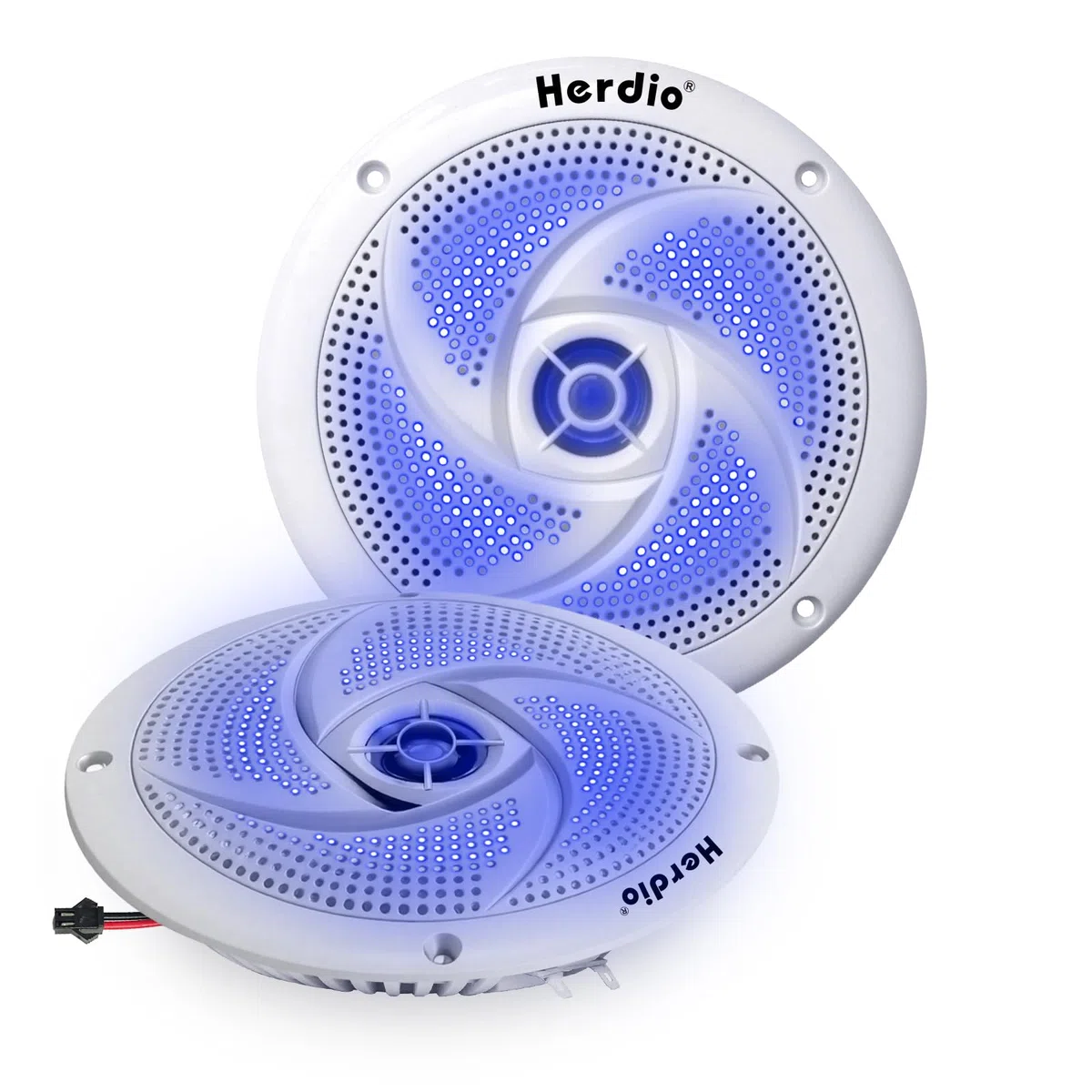 Herdio 5.25 Zoll Outdoor Lautsprecher, Aussenlautsprecher Wasserfest, 80W- Marine Lautsprecher mit LED Lichtern- für Sommerfahrten mit Offroader, Boot, UTV, ATV, RV Auto & Golf Cart, Weiß