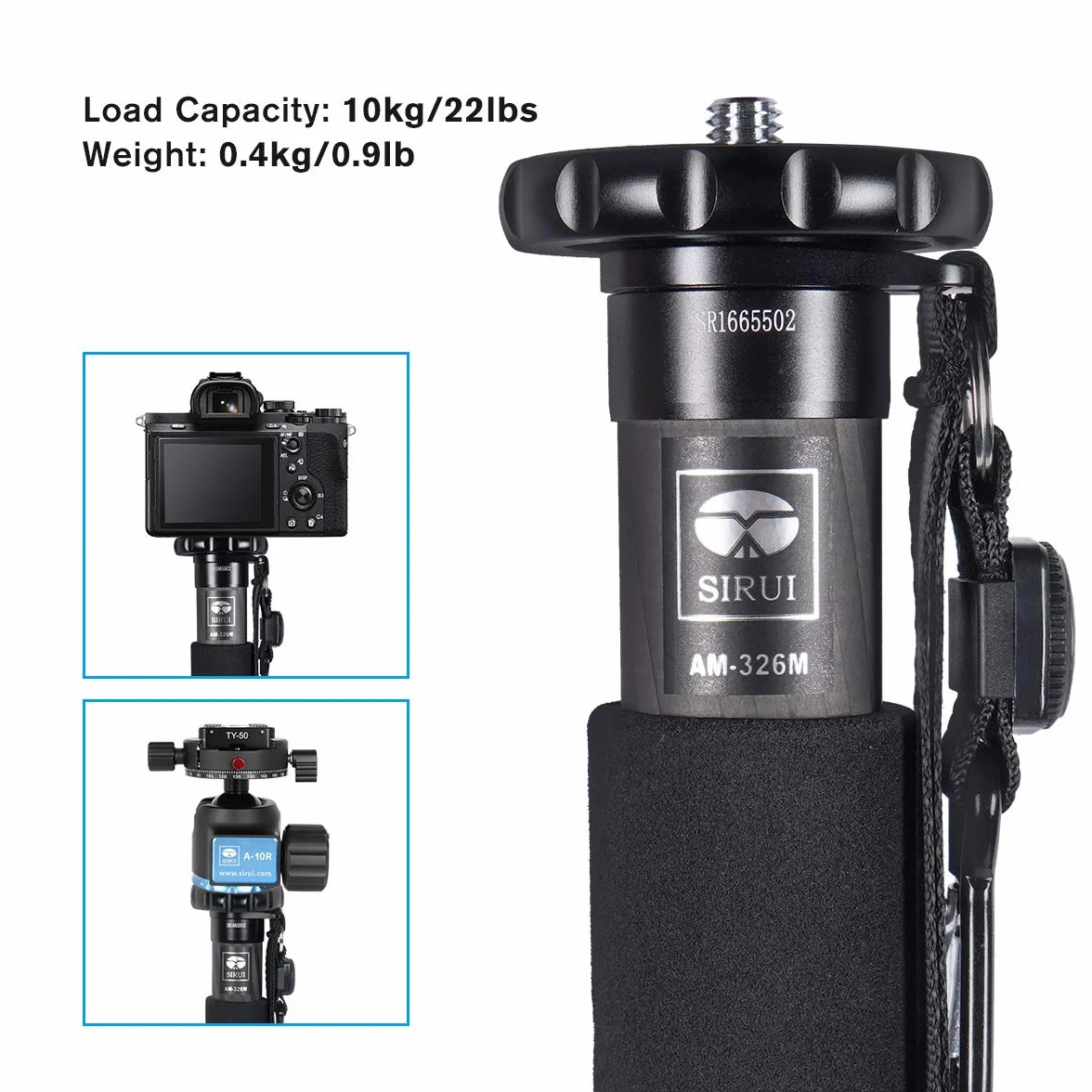 SIRUI AM-326M Einbeinstativ Carbon Monopod Reisestativ 6 Abschnitt Kohlefaser Tragbar Kompakt Leichtes Reise-Einbeinstativ, Max. Belastung 10kg