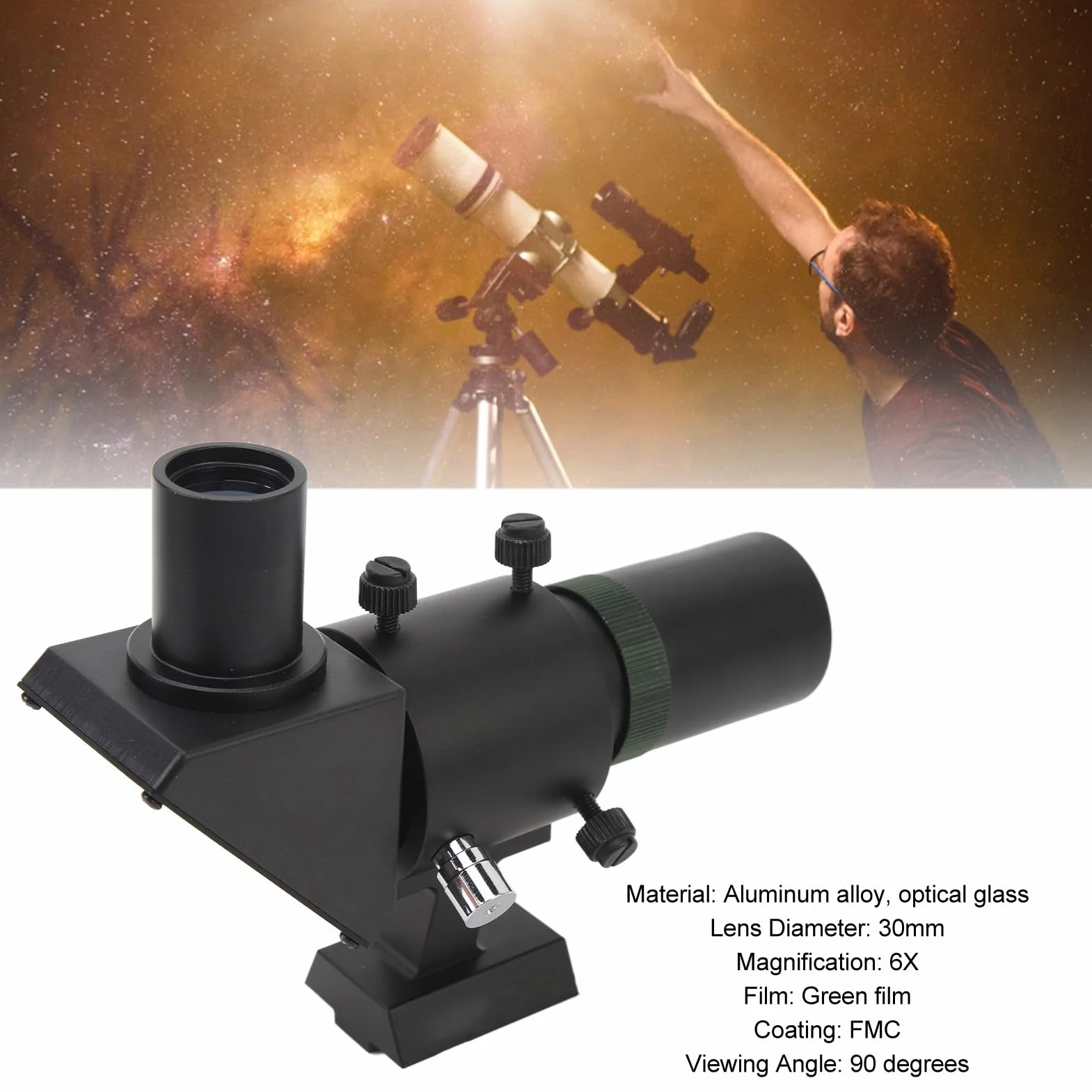 6X30 Sucherfernrohr für Astronomie Teleskope, Rechtwinkliger Optischer Sucher FMC Mehrschichtbeschichtung mit Fadenkreuz und Halterung, Rechtwinkliger Optischer Sucher mit