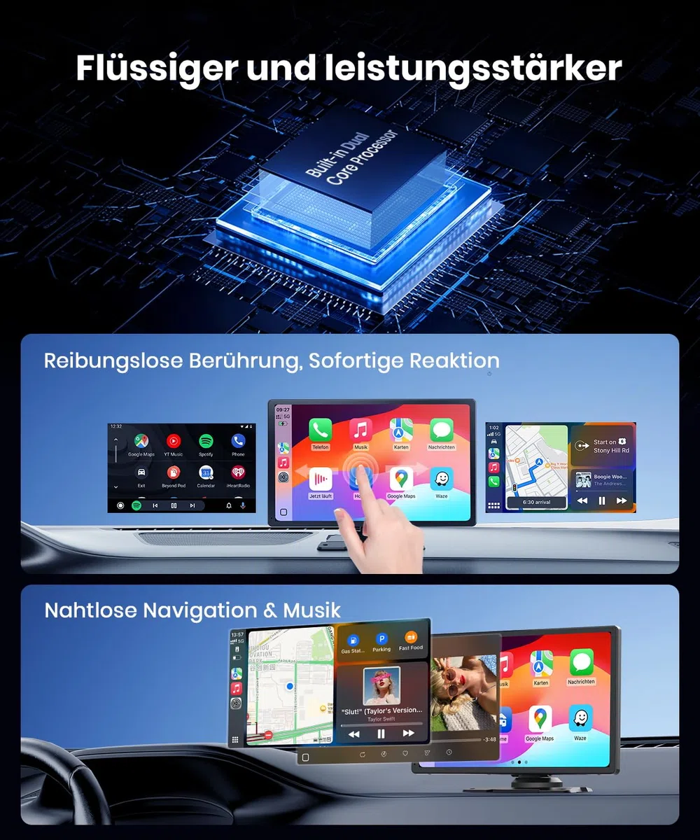 Foxpark 9.26-Zoll CarPlay Display mit IPS Touchscreen, kabelloses Apple CarPlay & Android Auto,Bluetooth 5.0, Mirror Link,FM/AUX,einfache Plug & Play Installation für ältere Fahrzeuge