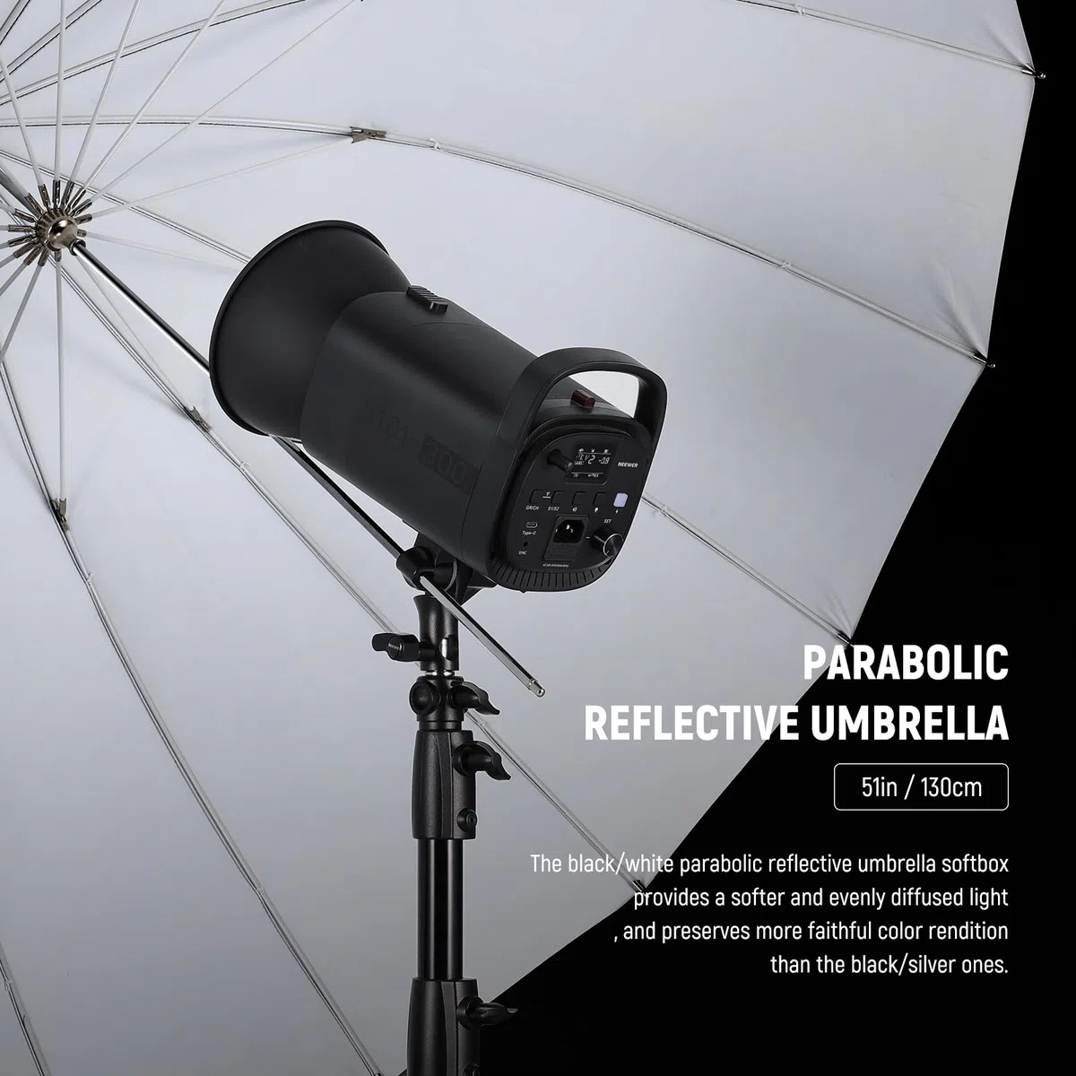 NEEWER 130cm Parabolischer Reflexschirm Studioschirm Fotografie, Regenschirm mit weißer Innenseite, weiche Beleuchtung mit Diffusor Abdeckung, Tasche, schnell zusammenklappbar für Kamera Video, NS2U