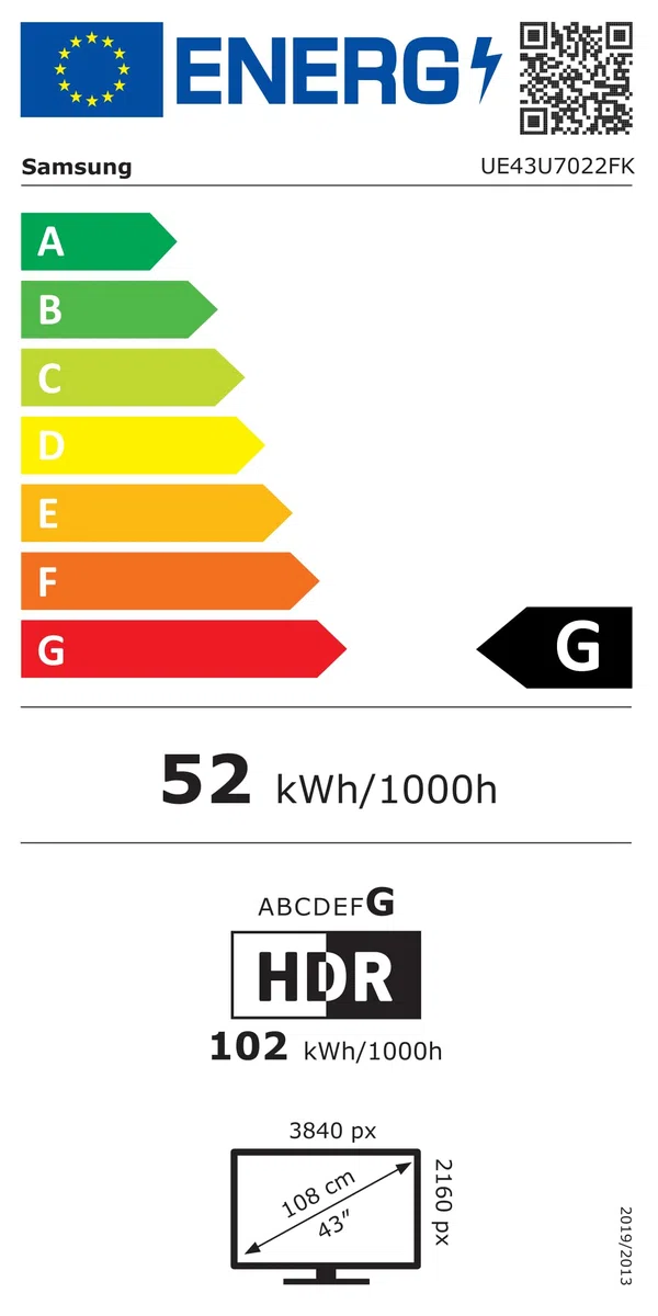 Samsung TV 43U7022F 4K Ultra HD 43' LED HDR, Model 2025