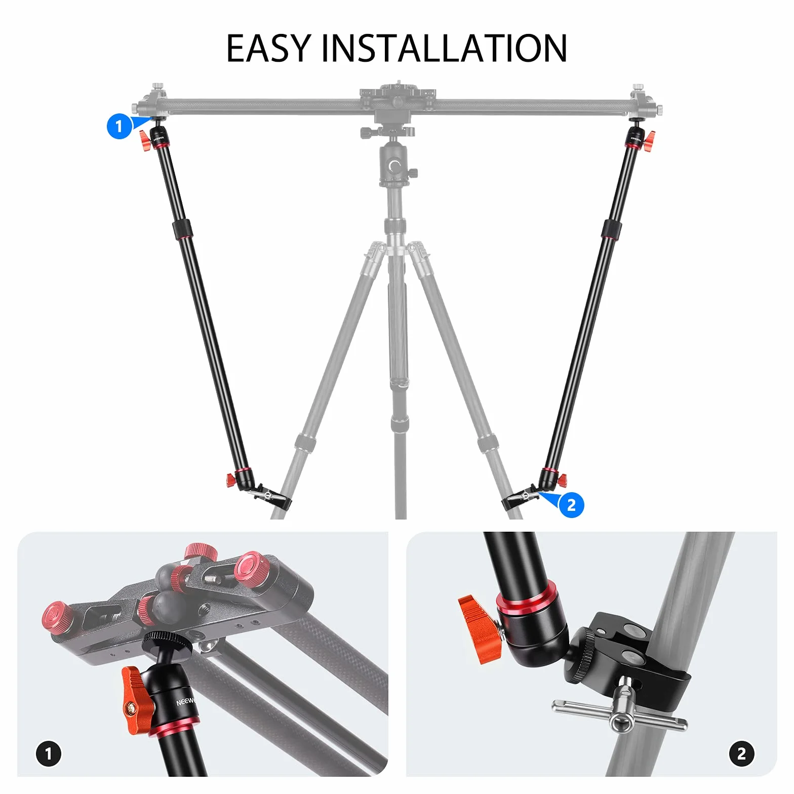 NEEWER Kamera Slider Stützarm 2 Pack Verstellbarer Stativ-Stabilitätsarm zur Erhöhung der Stabilität aus Aluminiumlegierung, ausziehbare Stangen für Kamera Video mit C-Klemmen und Kugelkopf